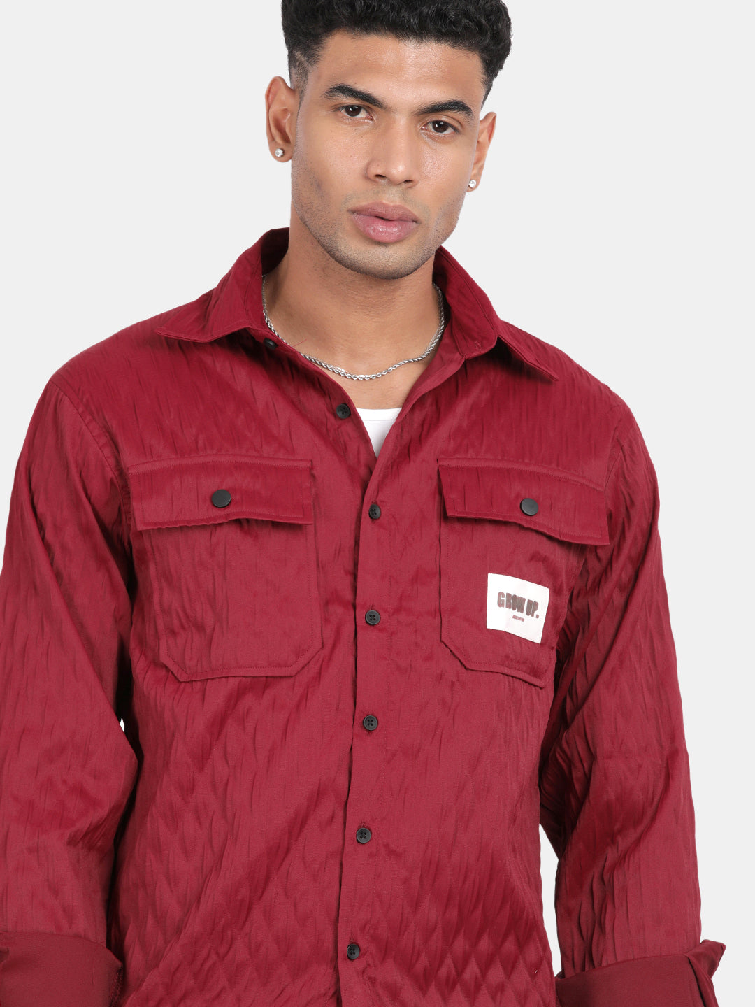 Men Maroon Slim Fit Spread Collar Full Sleeve Casual Shirt