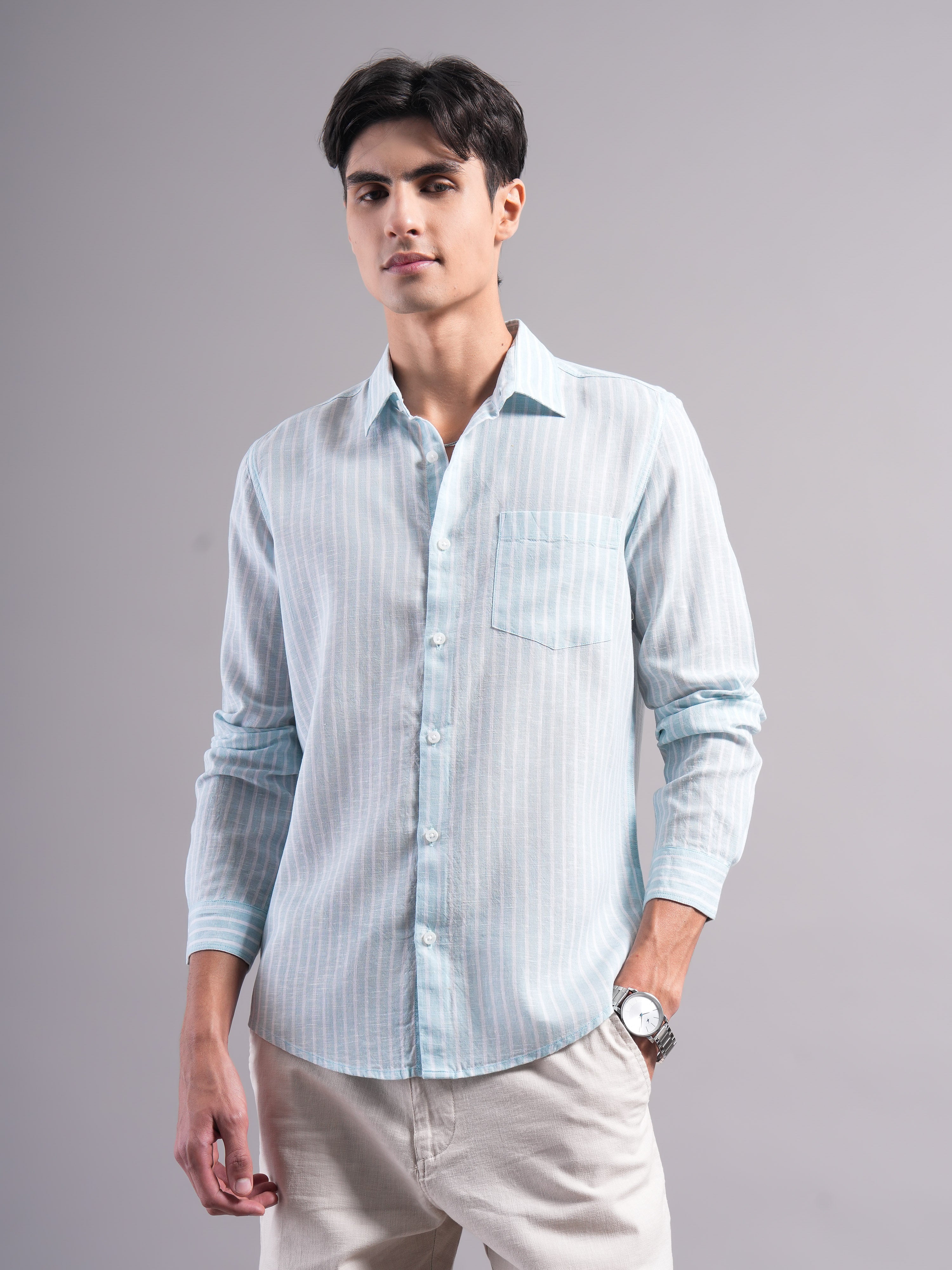 Men Lyocell Striped Shirts