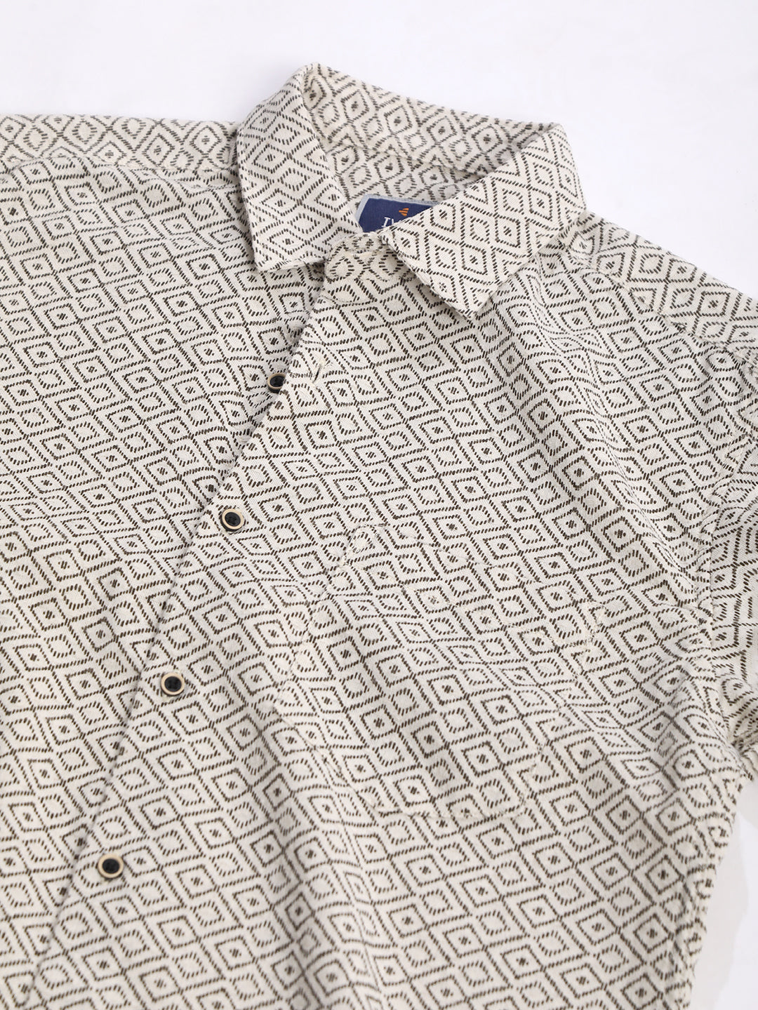 Men Beige Geometric Print Single Pocket Shirt