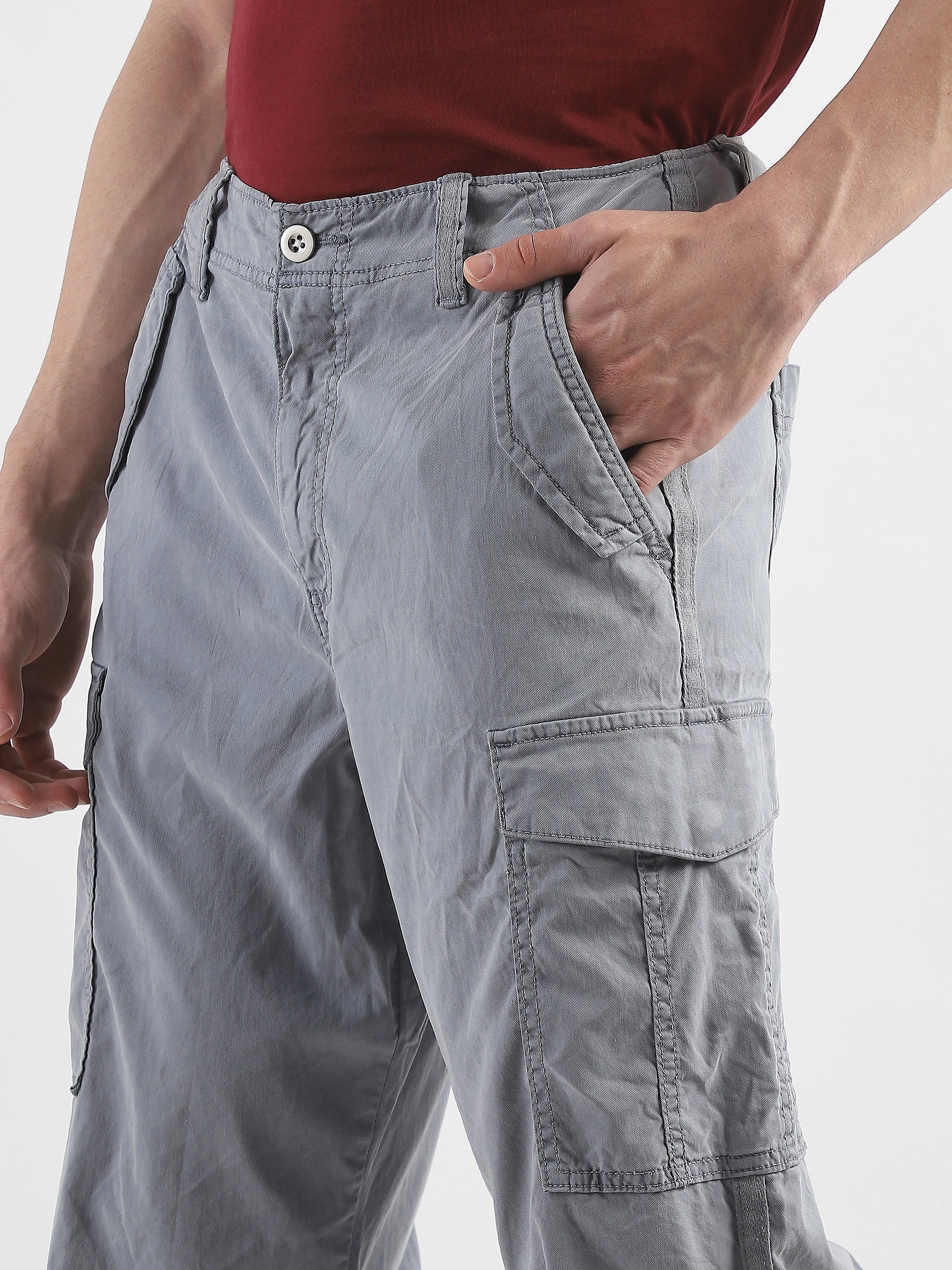 Men Light Grey Mid Rise Comfort Fit Cargo with 6 pockets