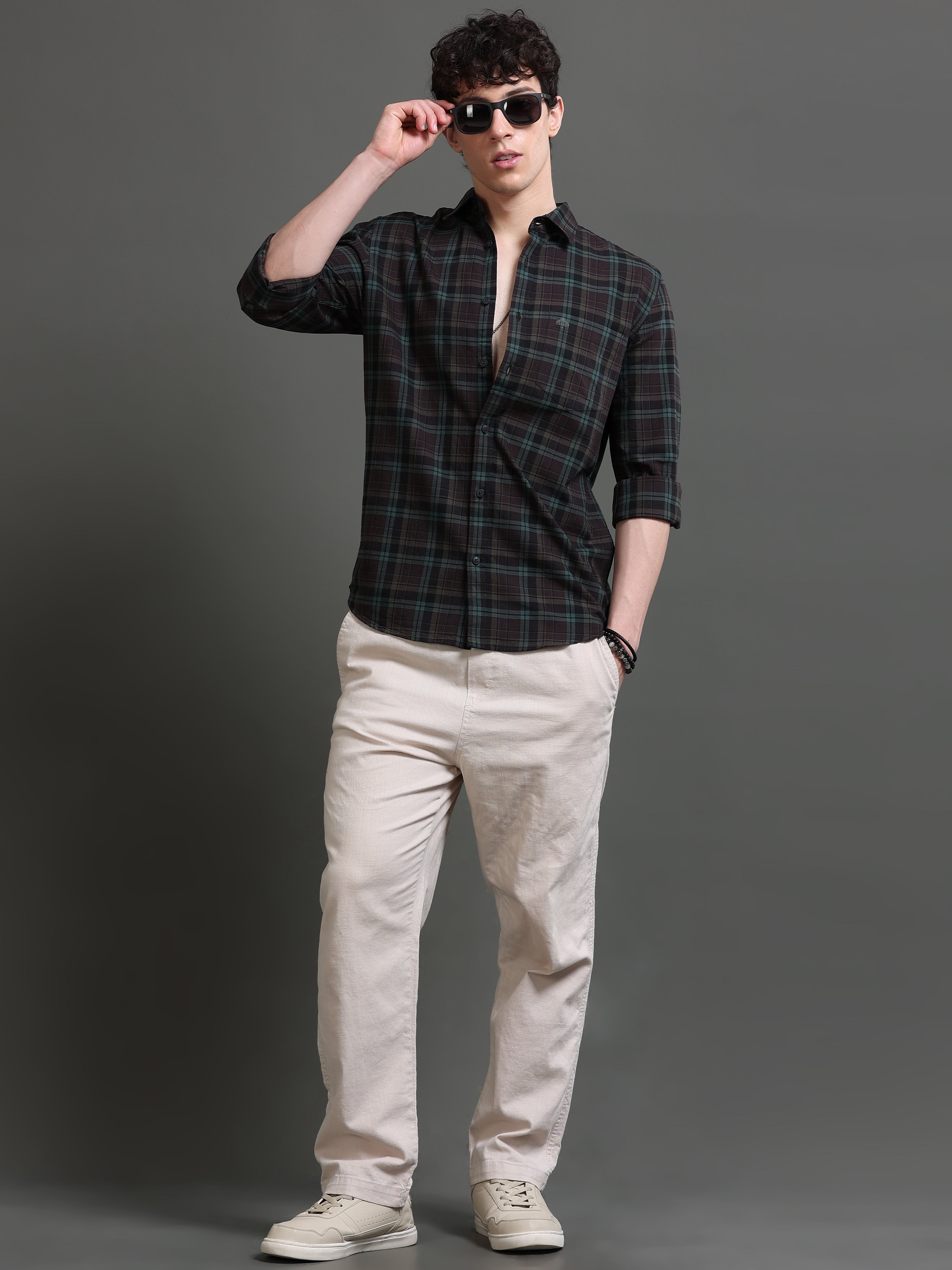Men Green Checked Shirt