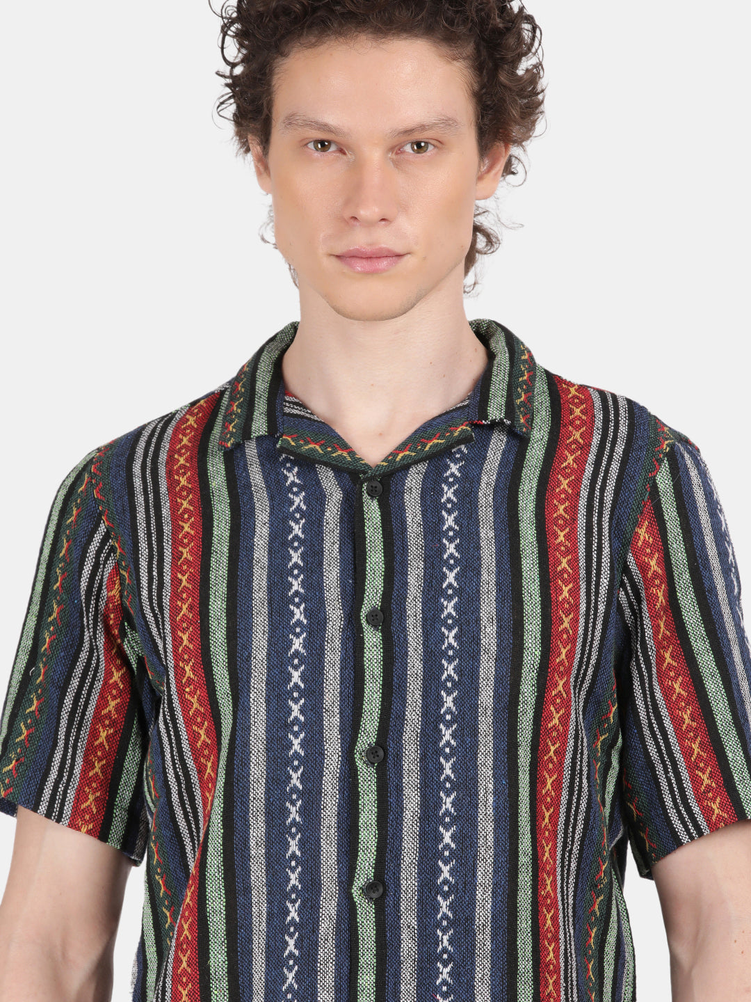 Men Navy Slim Fit Spread Collar Half Sleeve Casual Shirt