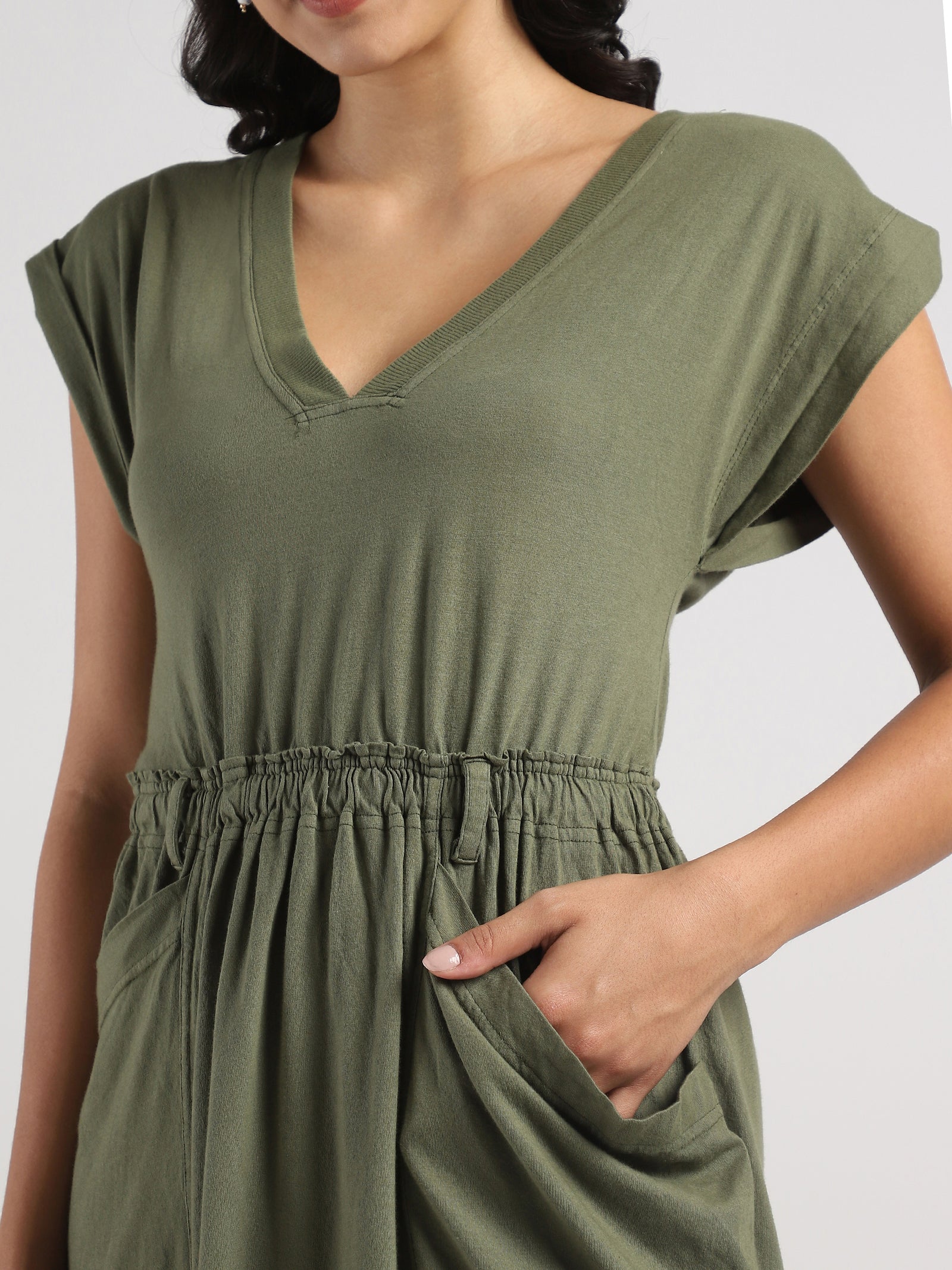 Women Olive Maxi Dress with Side Slit