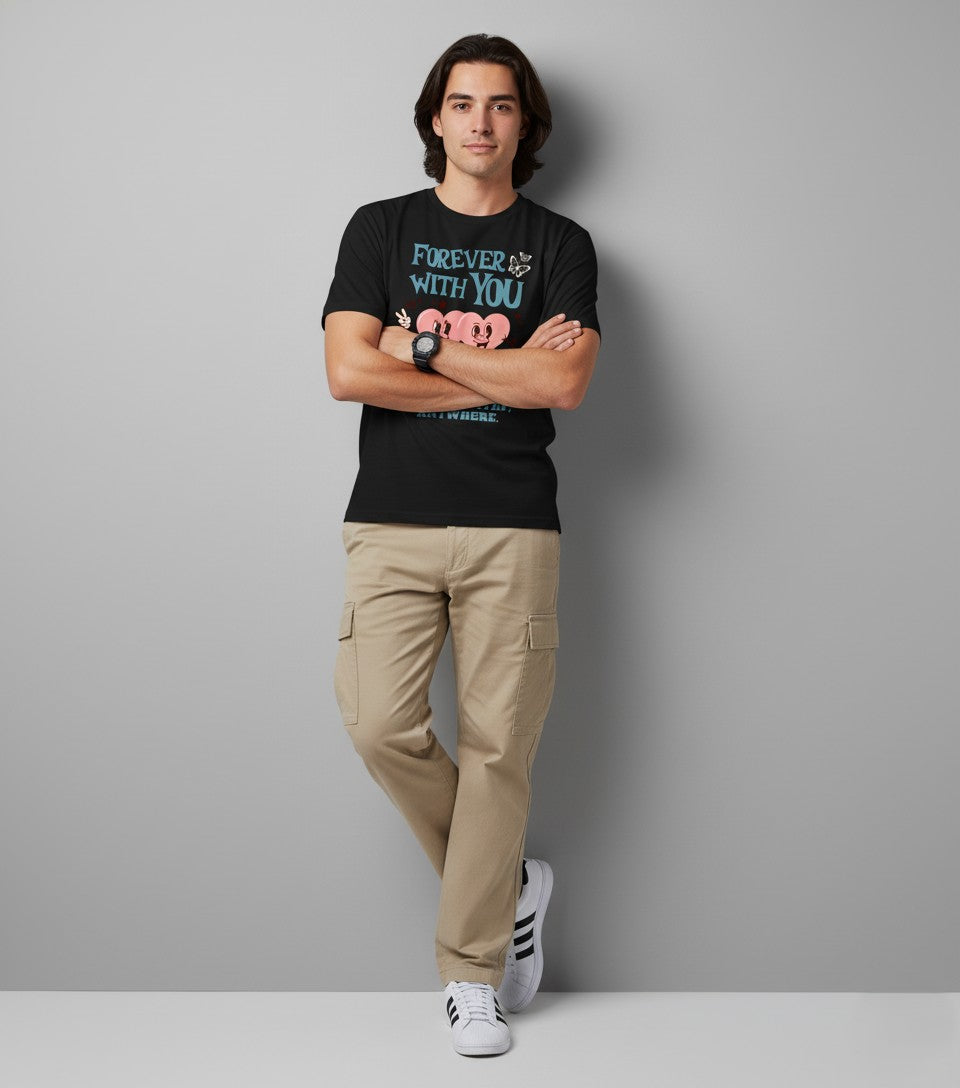 Men Printed Black Cotton Tshirt