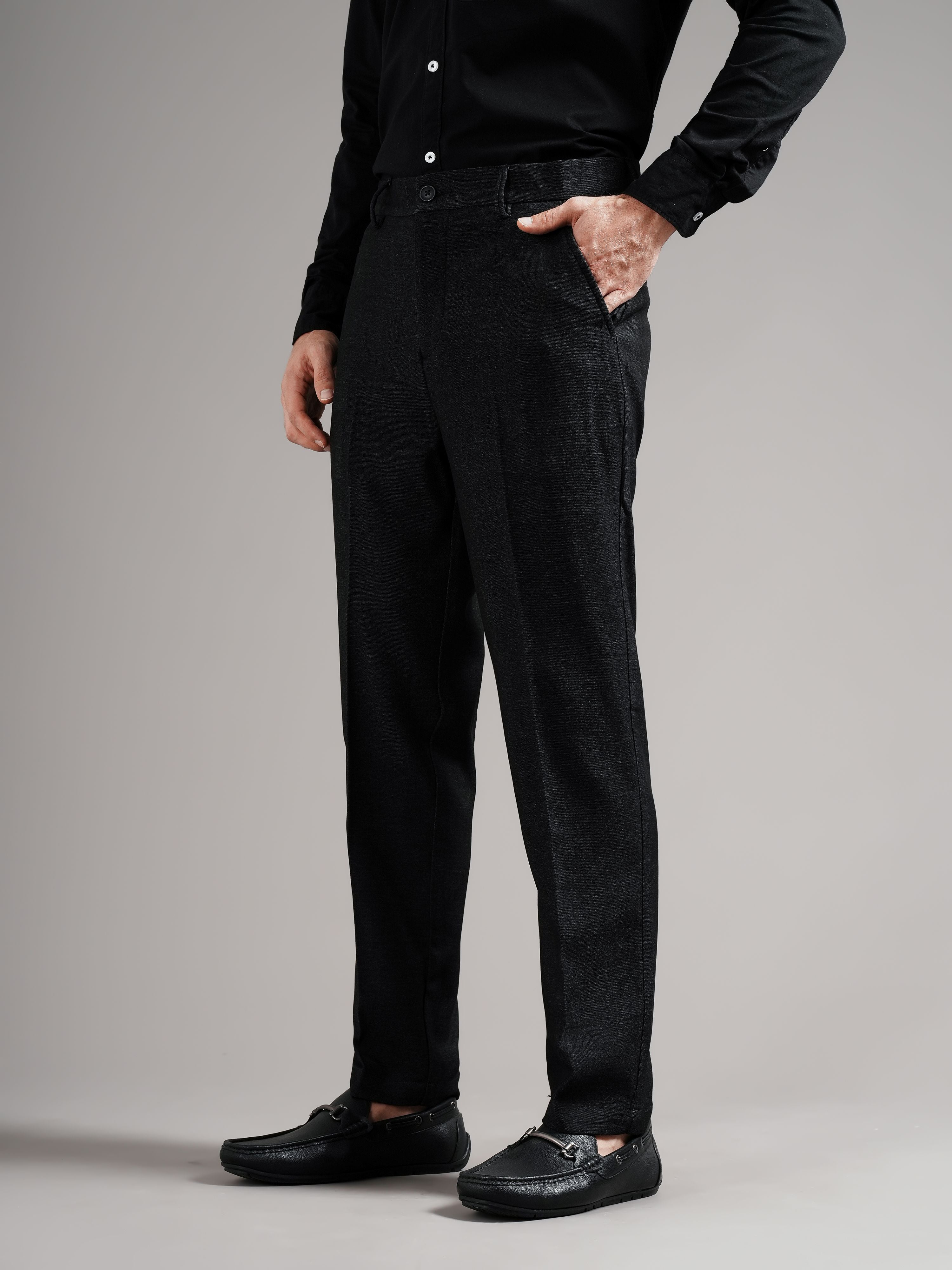 Men Black Straight Fit Trousers