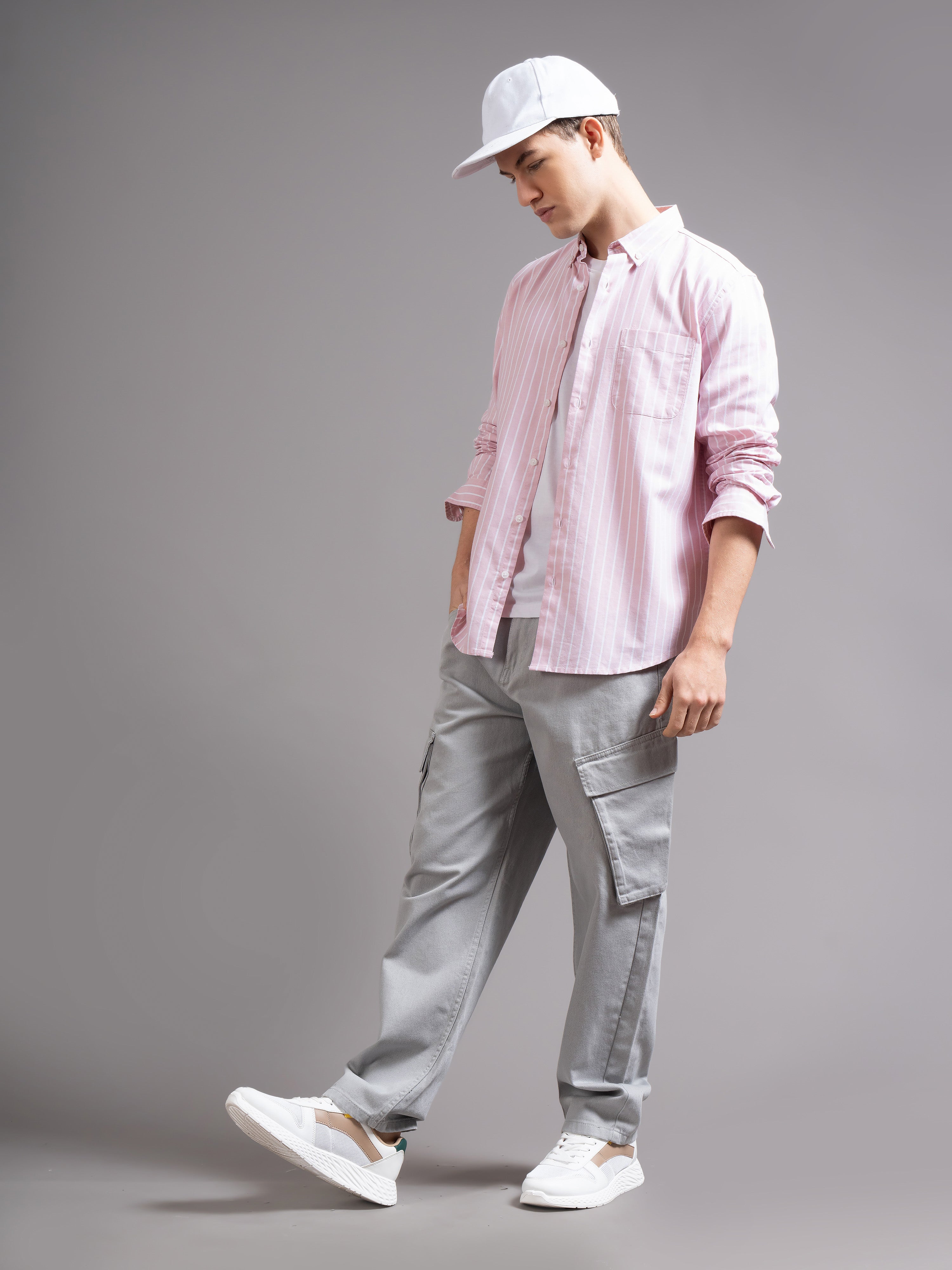 Men Peach Striped Shirt