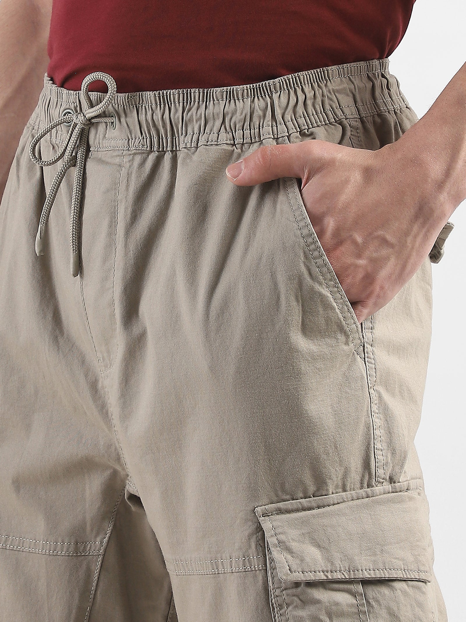 Men Light Green  Cotton Blend Cargo Jogger Pants