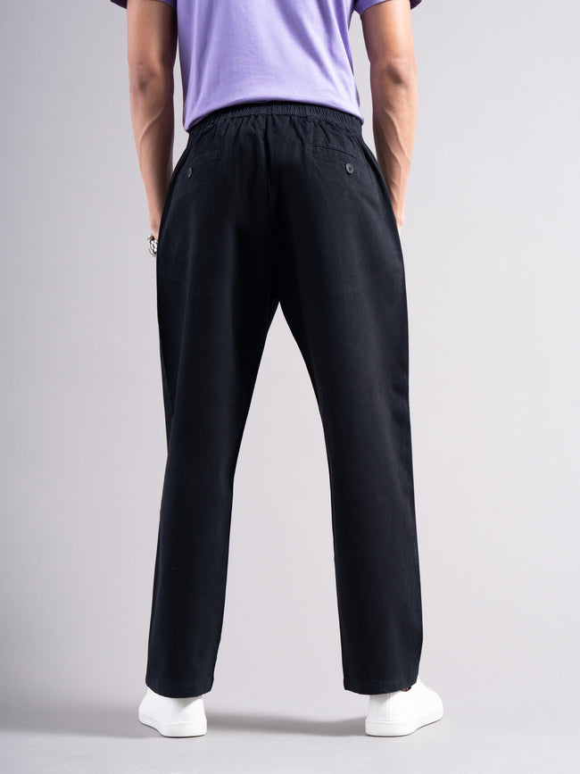 Men Black Elastic Waist Trousers