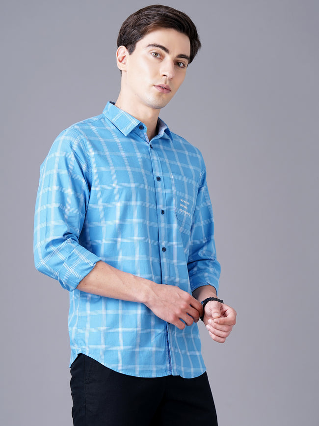 Men Blue Cotton Slim Shirt