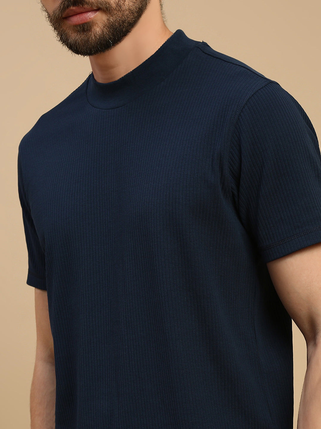 Men Navy High Neck Tee