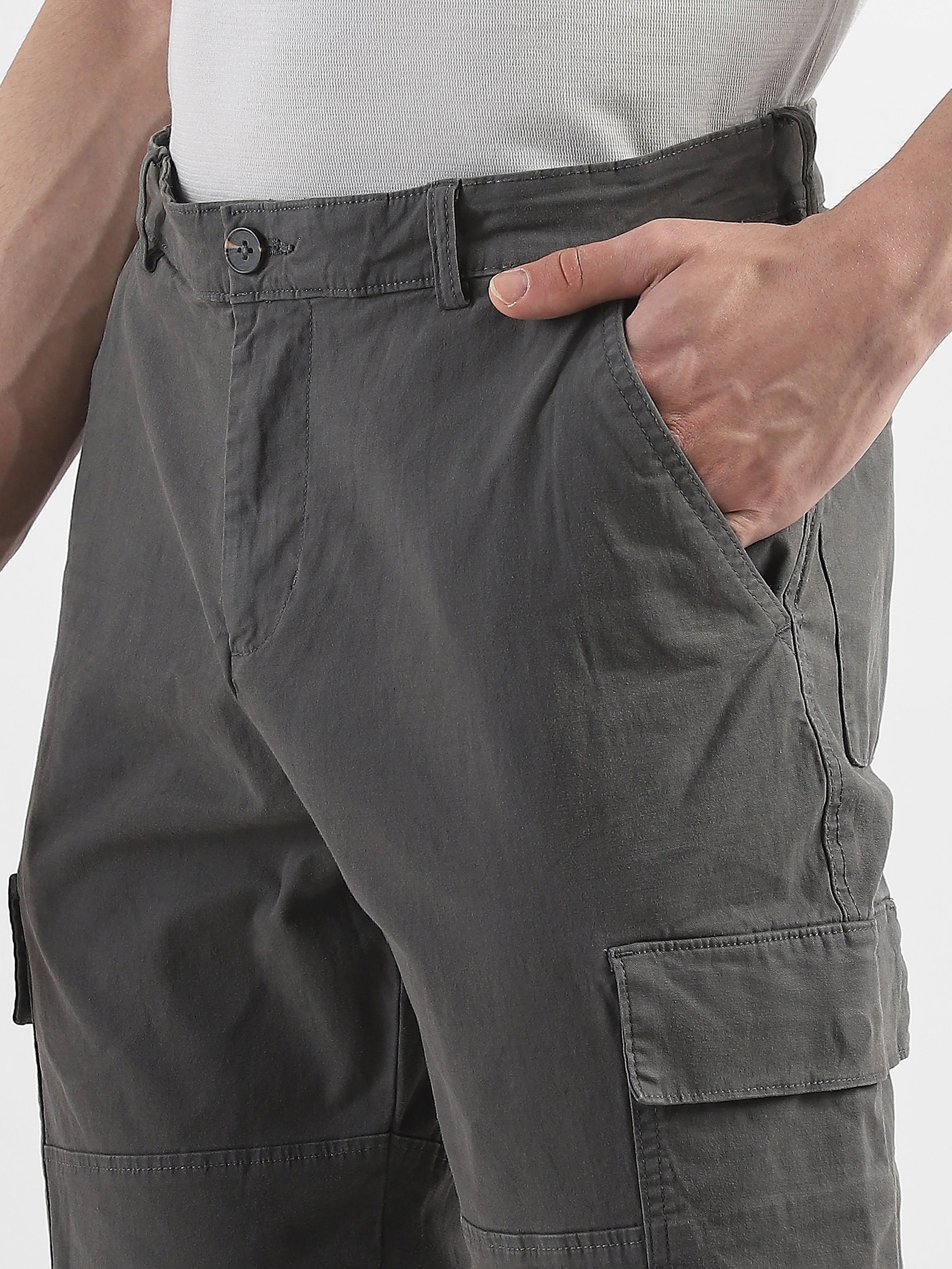 Men Grey Comfort Cargo Pants with 6 Pockets