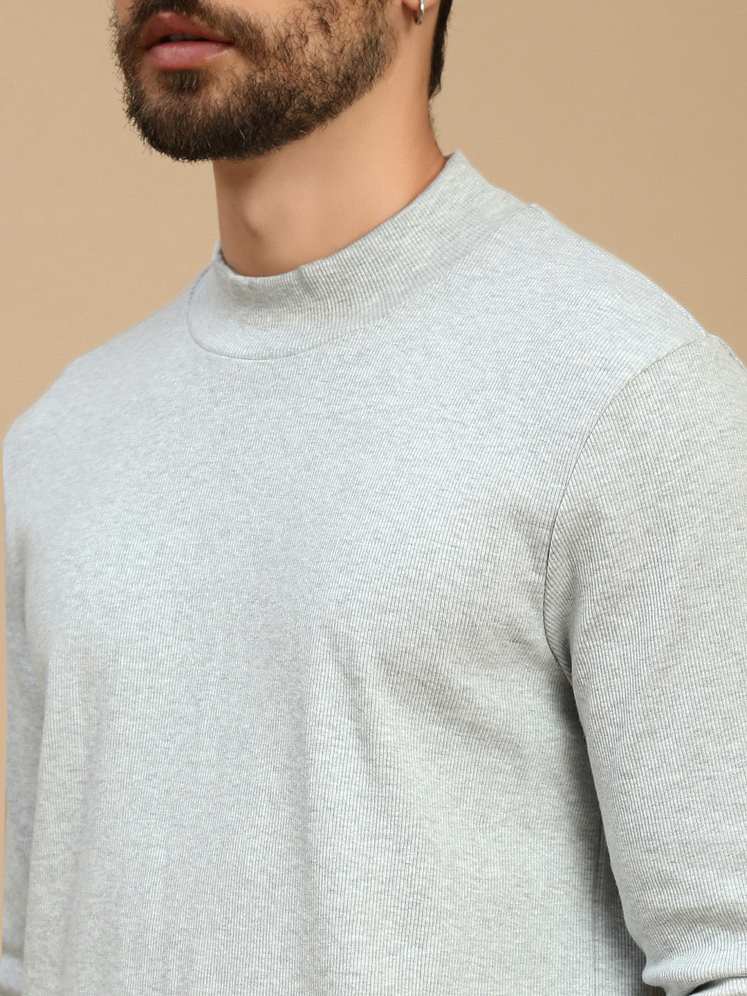 Men White High Neck T-Shirt