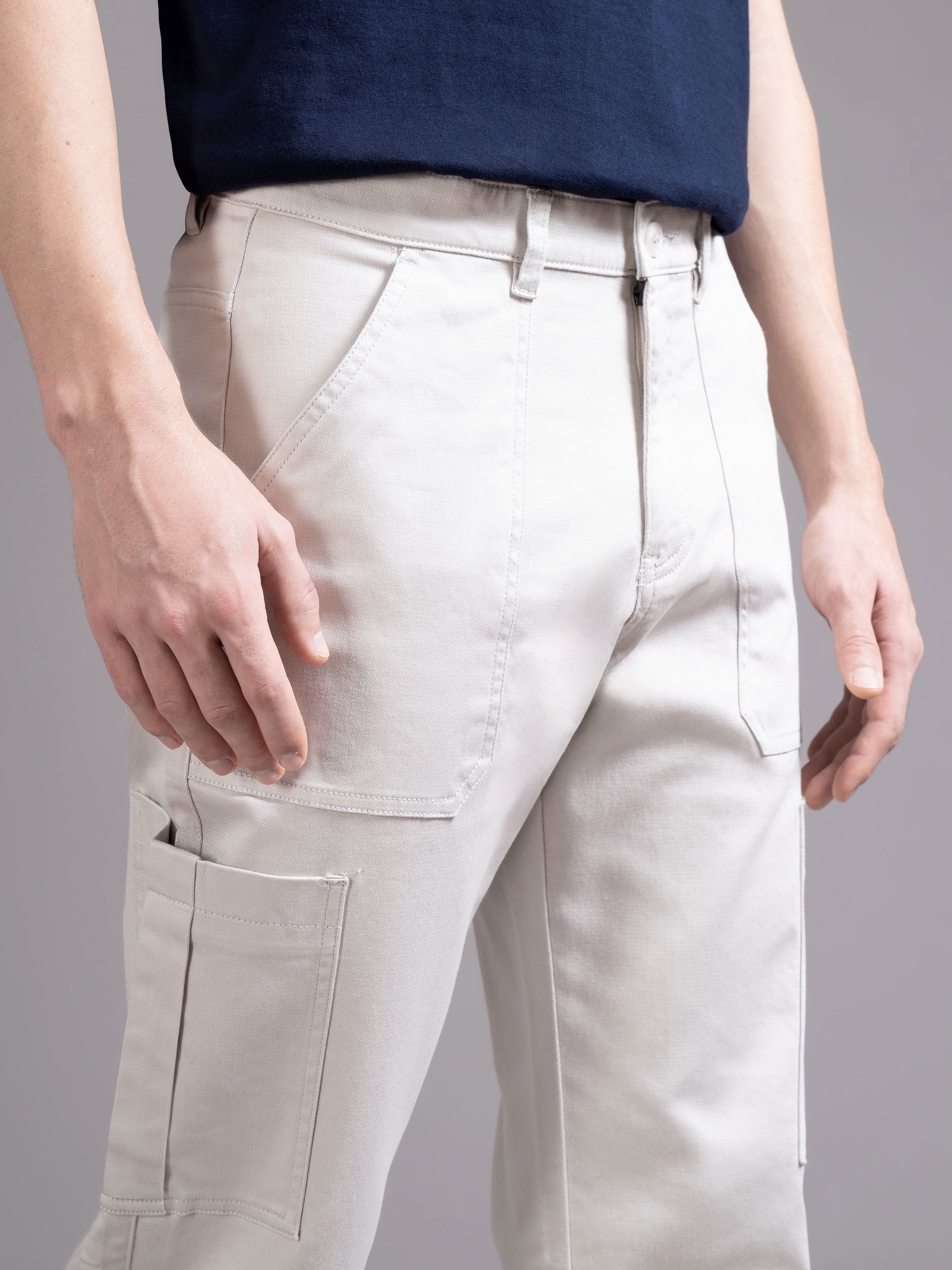 Men Off White Straight Fit Cargo Trouser