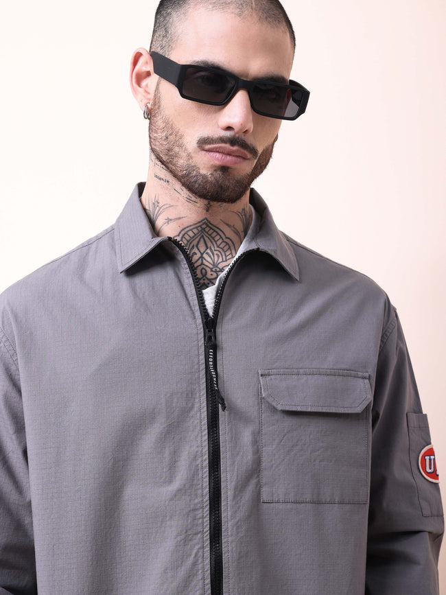 Men Grey Solid Shacket