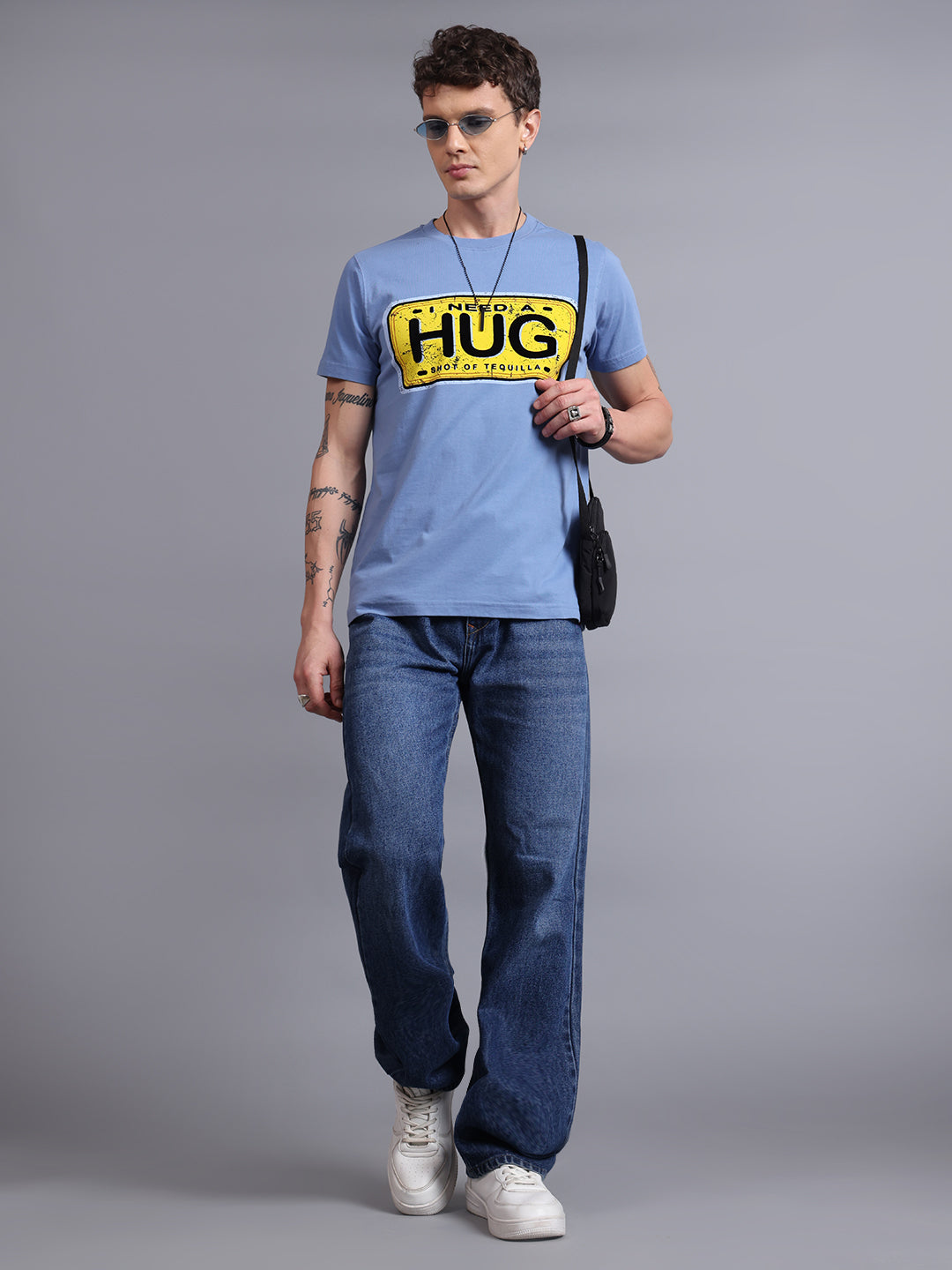 Men Blue Cotton Regular T-Shirt