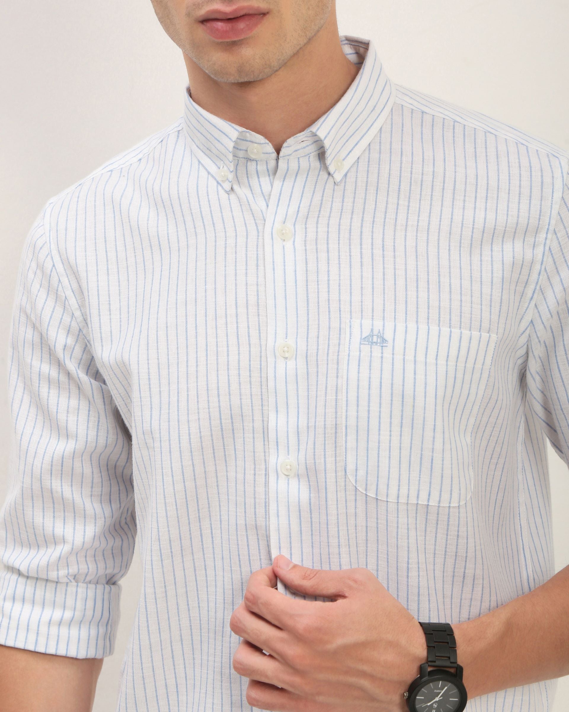 Men White Striped Shirt