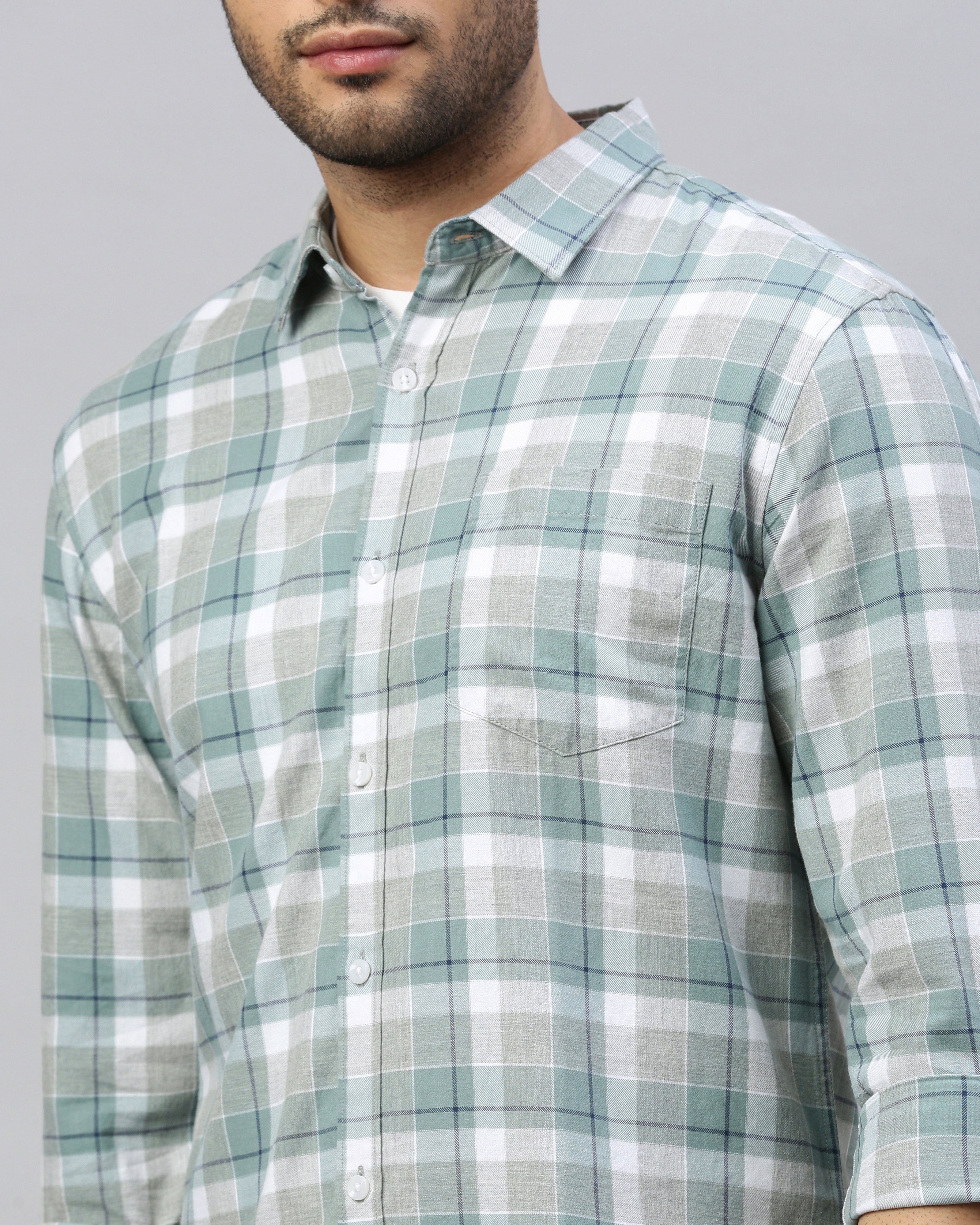 Men Green Cotton Slim Shirt