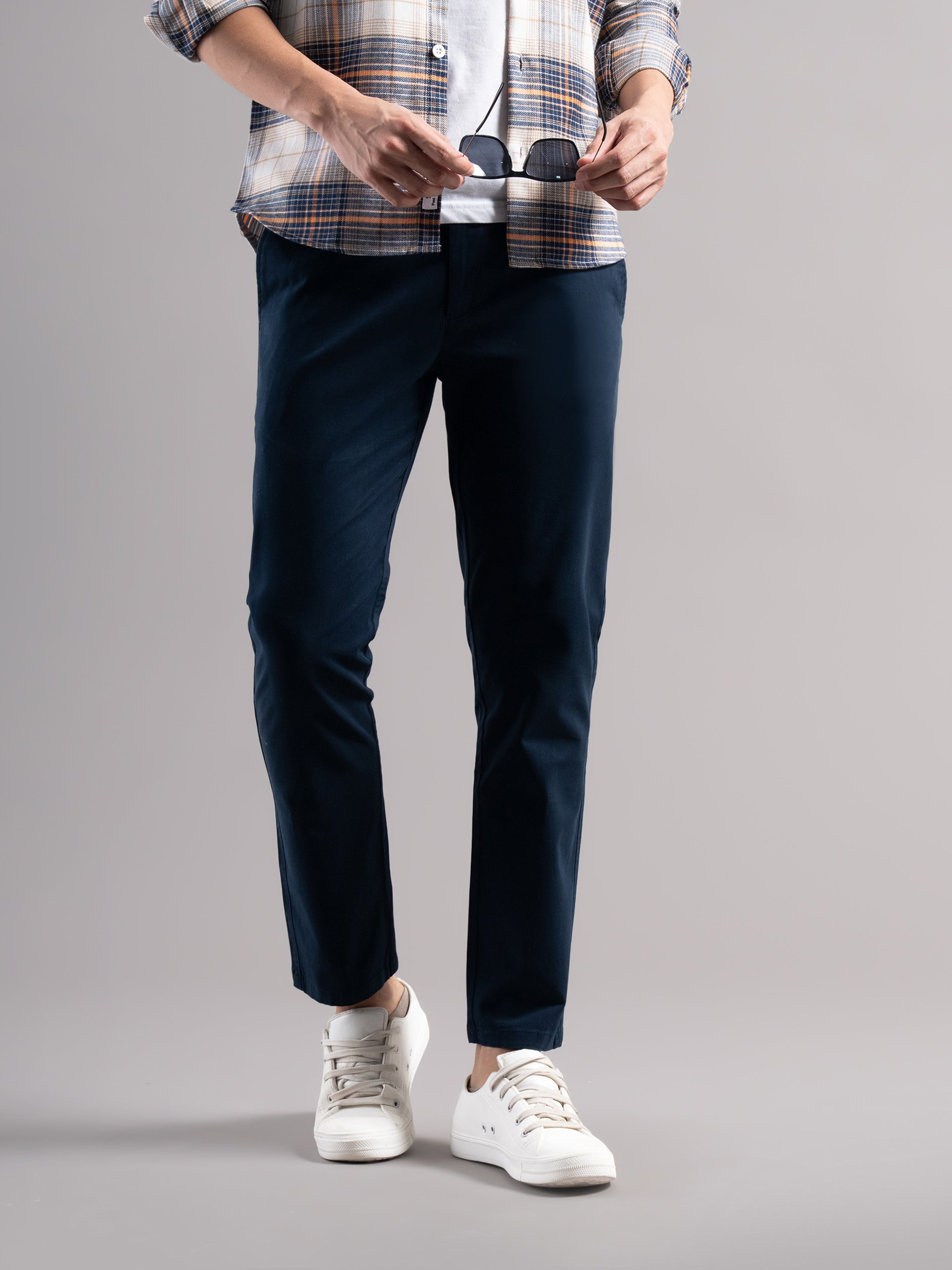 Men Teal Elastic Drawstring Trousers