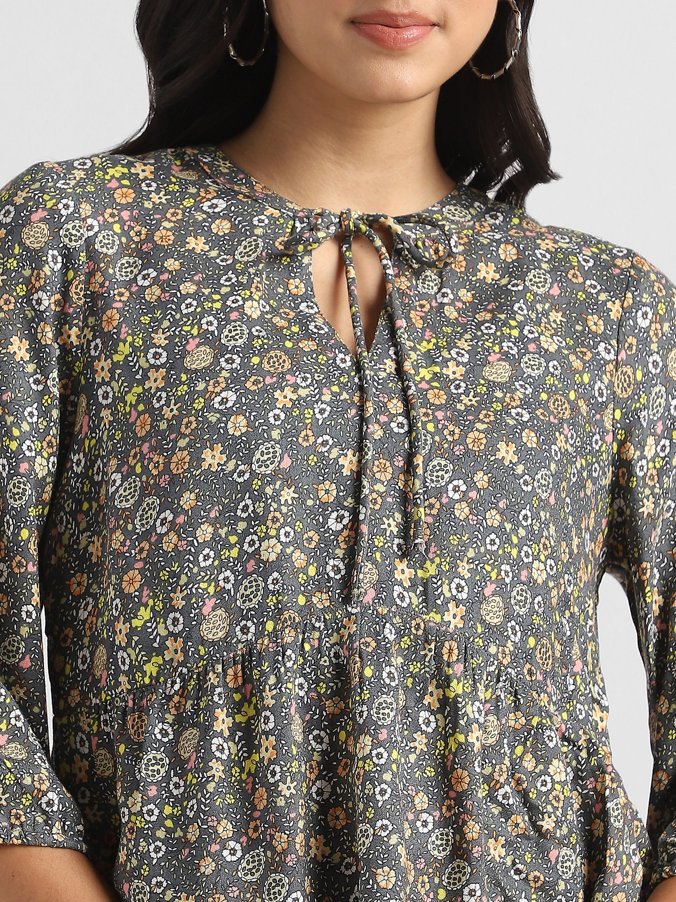 Women Grey Floral Printed Top
