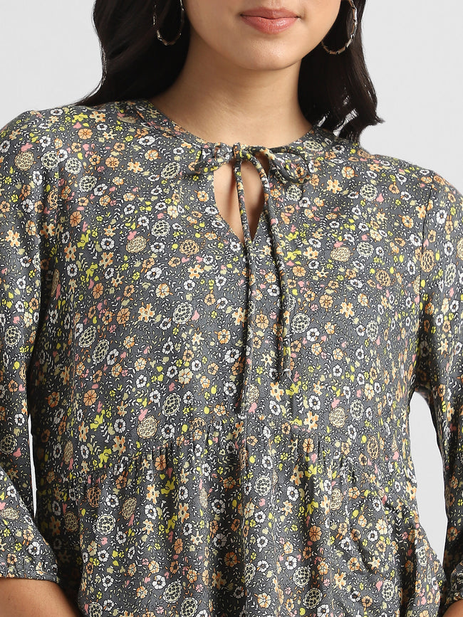 Women Grey Floral Printed Top