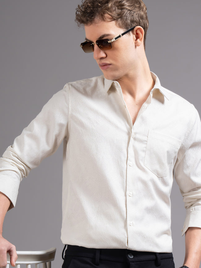 Men Cream Checked Shirt
