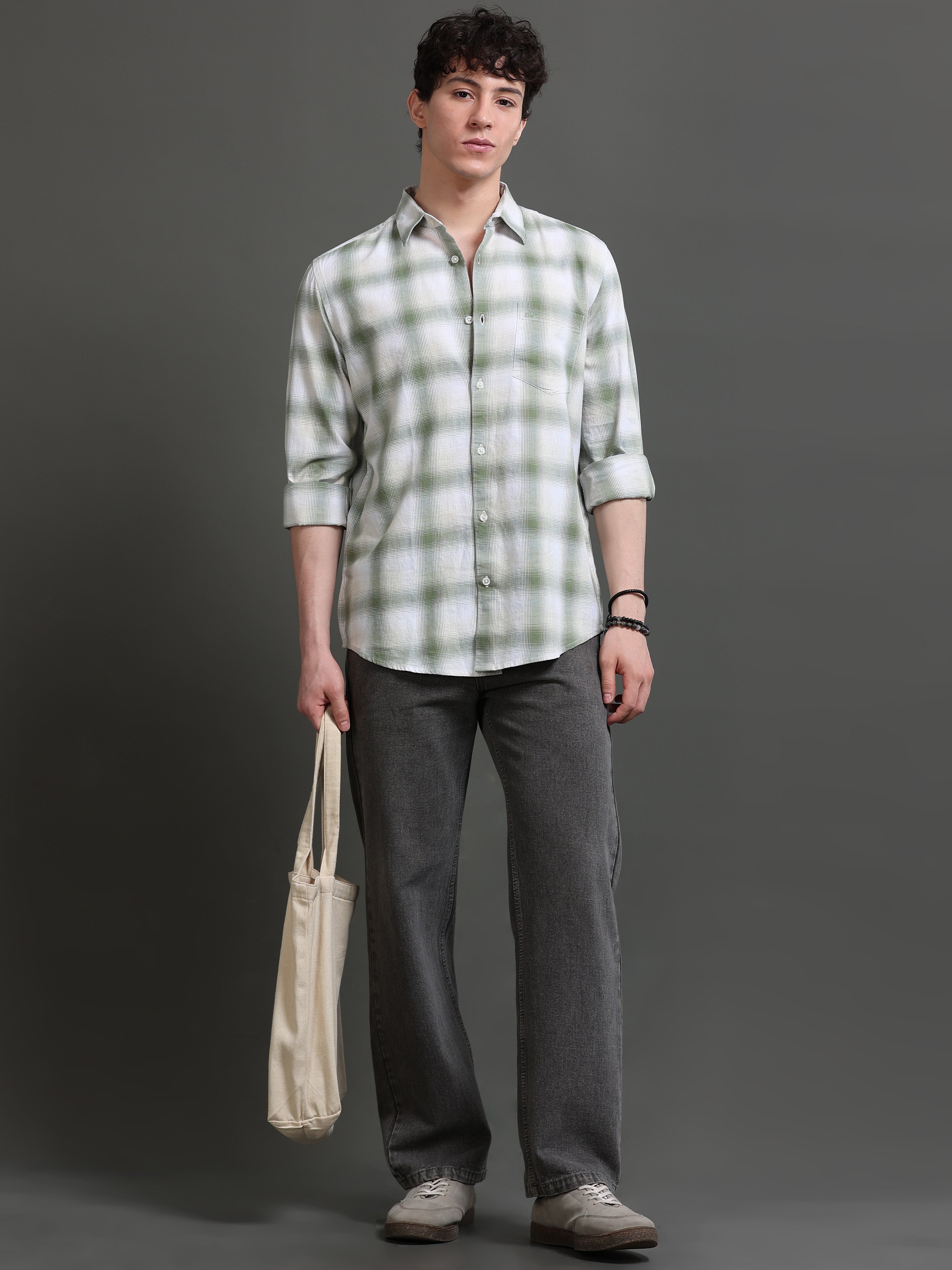 Men Green Checked Shirt