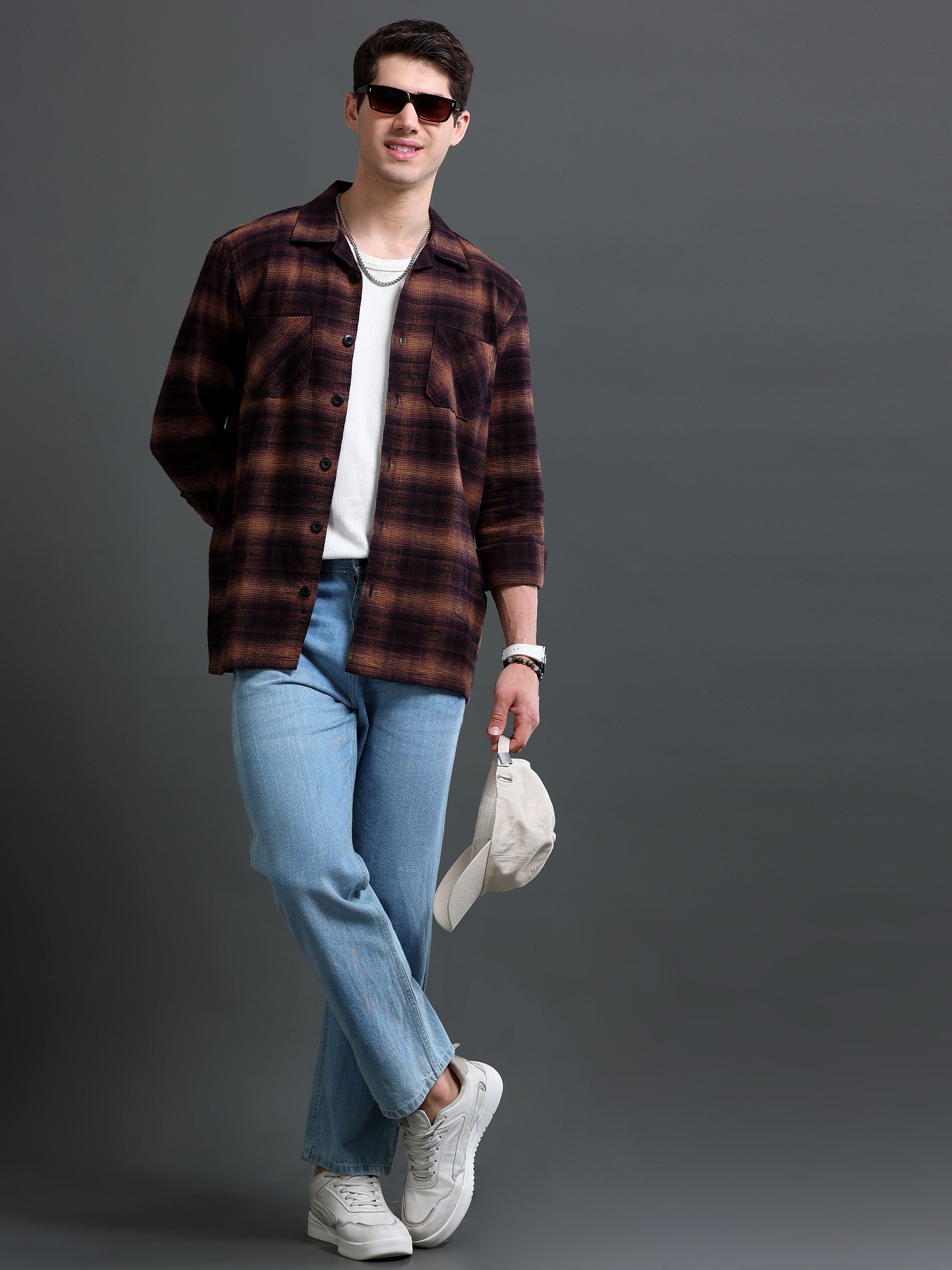 Men Burgundy Flannel Checked Shirt