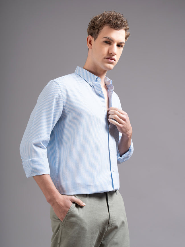 Men Blue Striped Shirt