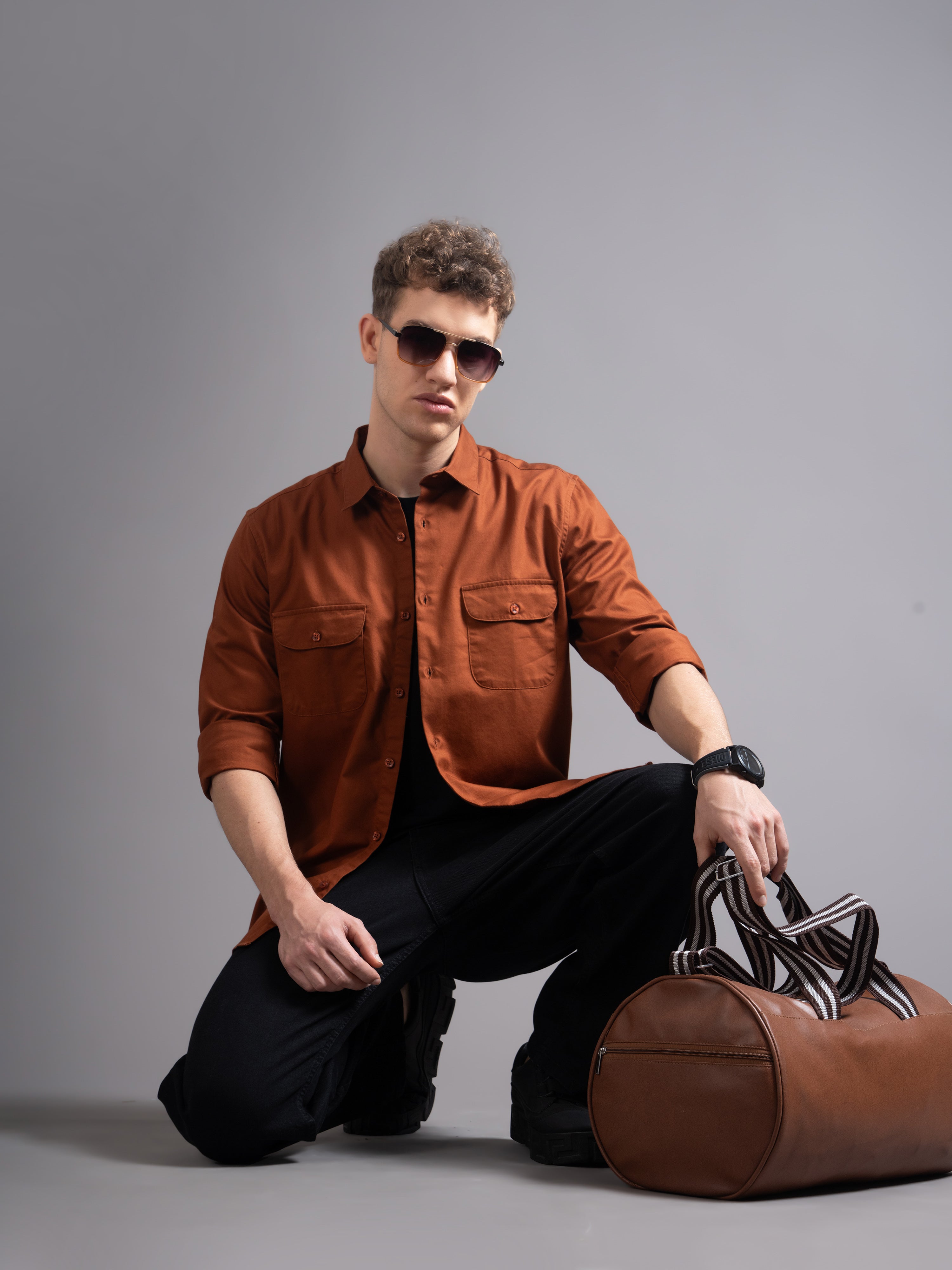 Men Rust Casual Shirt