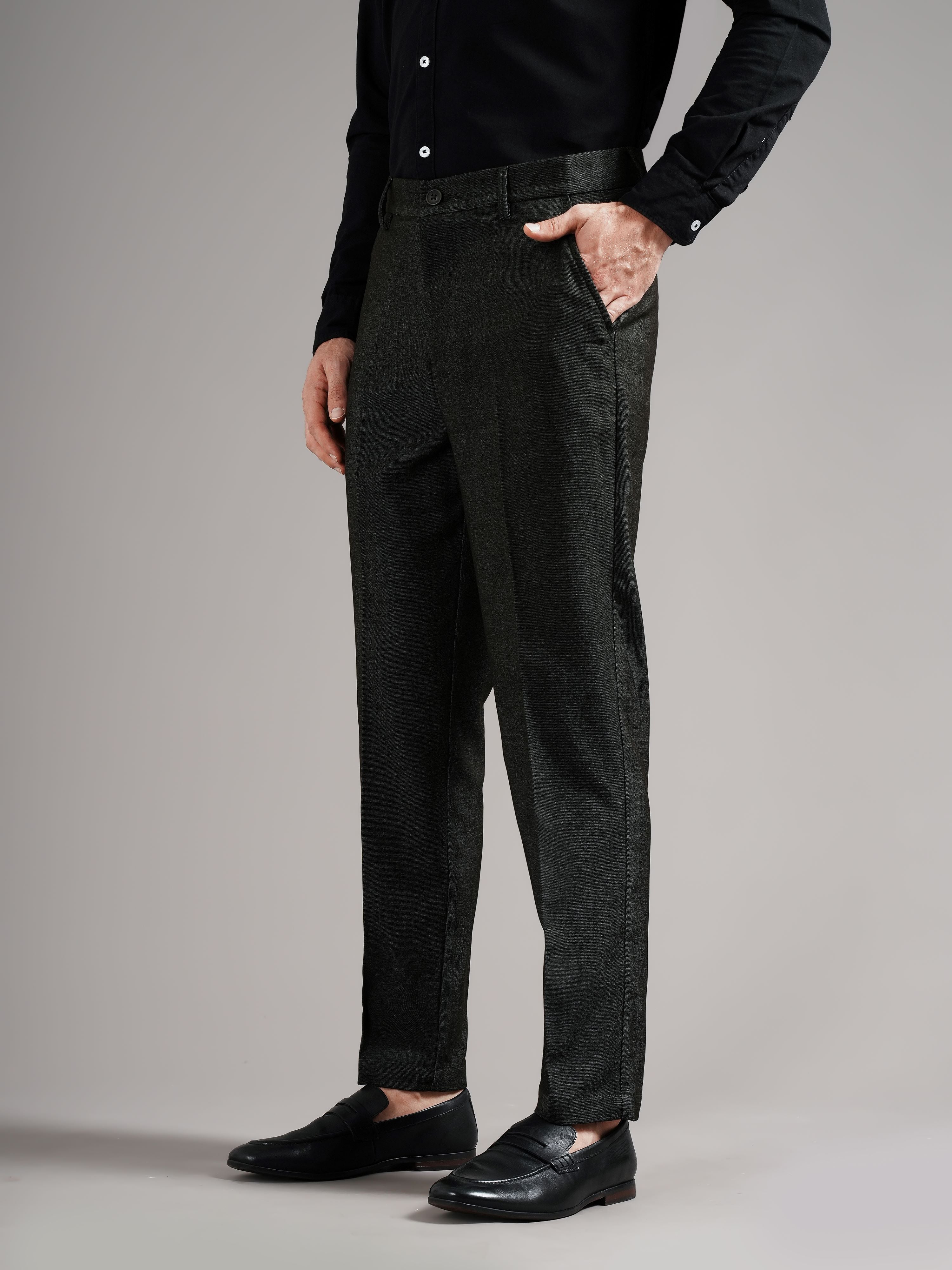 Men Olive Straight Fit Trousers