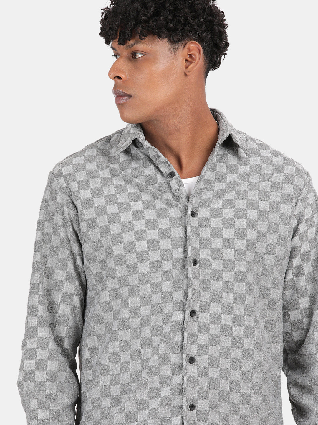 Men Light grey Slim Fit Spread Collar Full Sleeve Casual Shirt