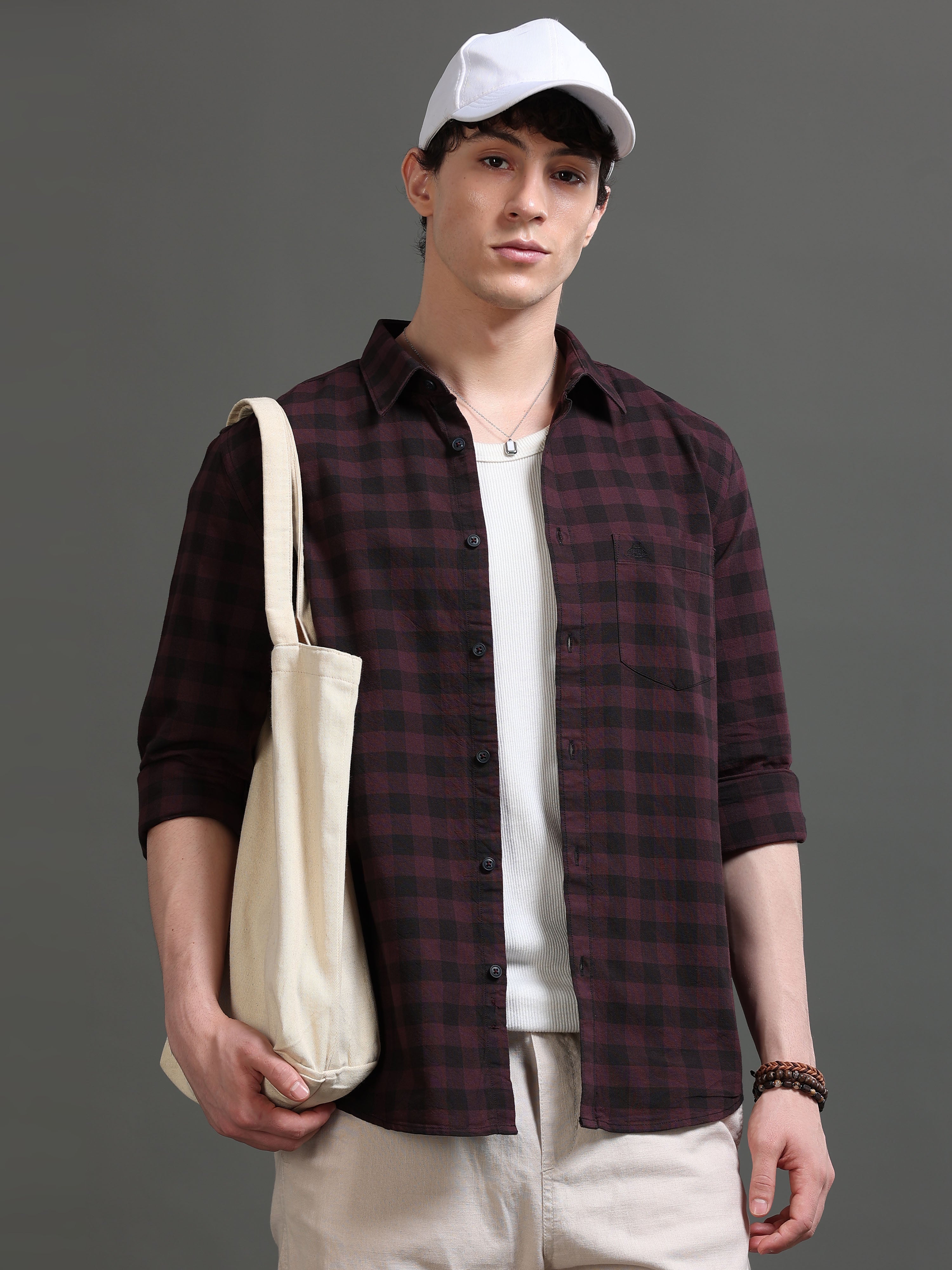 Men Purple Checked Shirt
