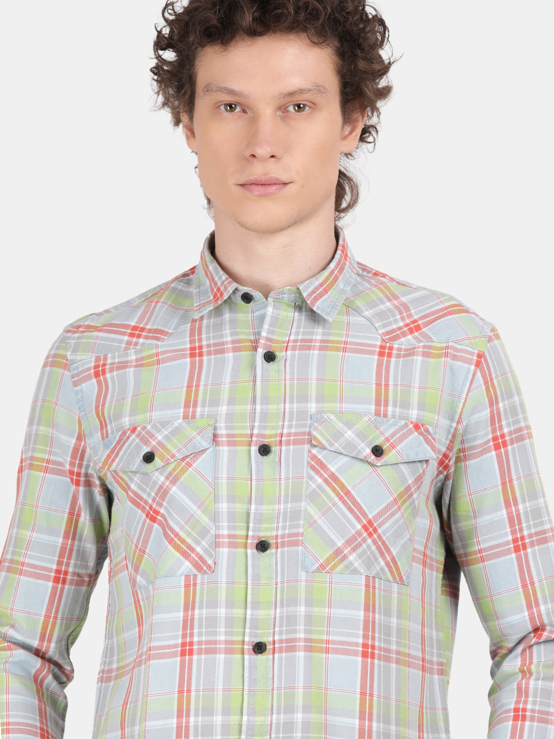 Men Grey Slim Fit Spread Collar Full Sleeve Casual Shirt