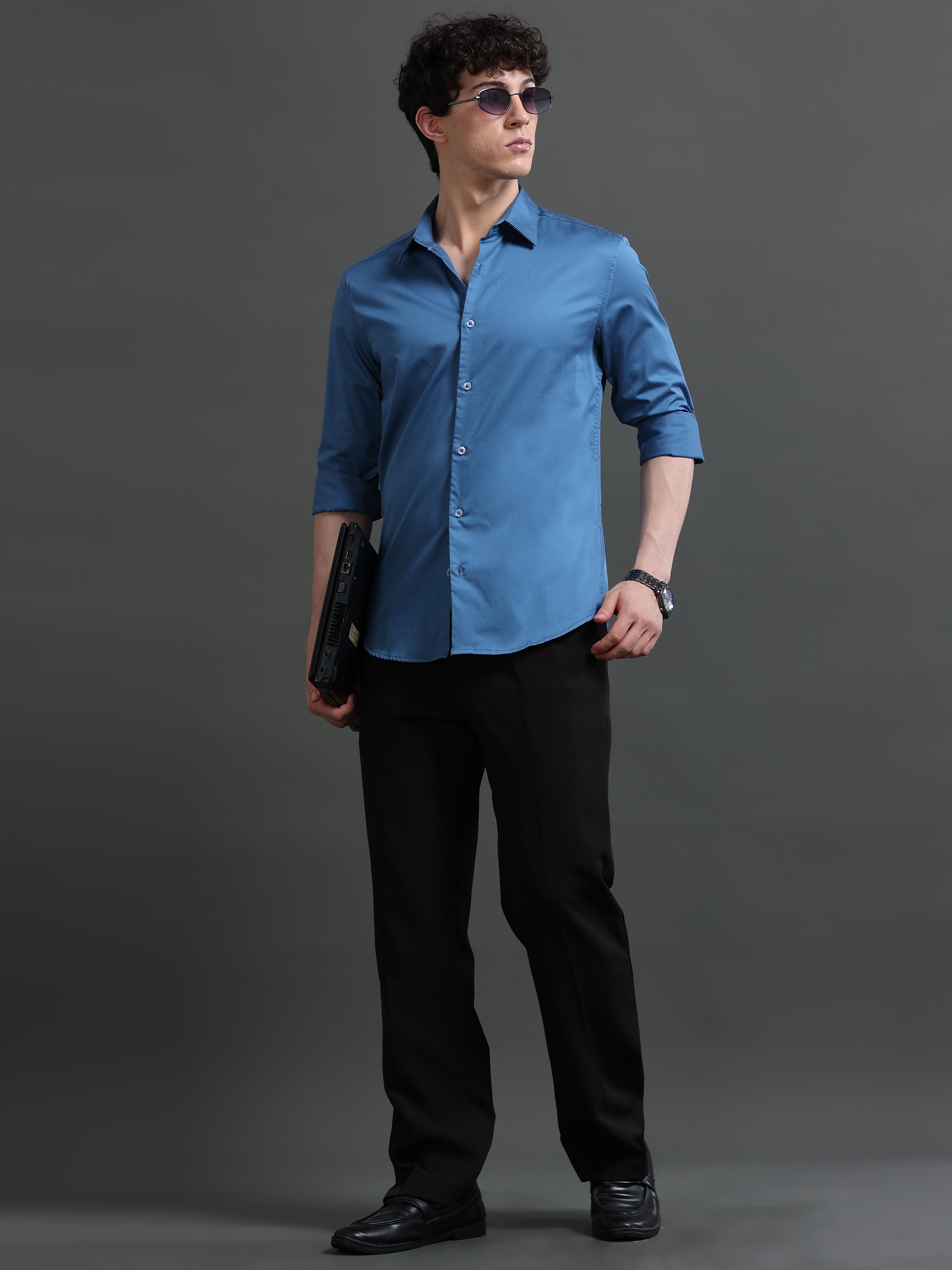 Men Blue Solid Shirt