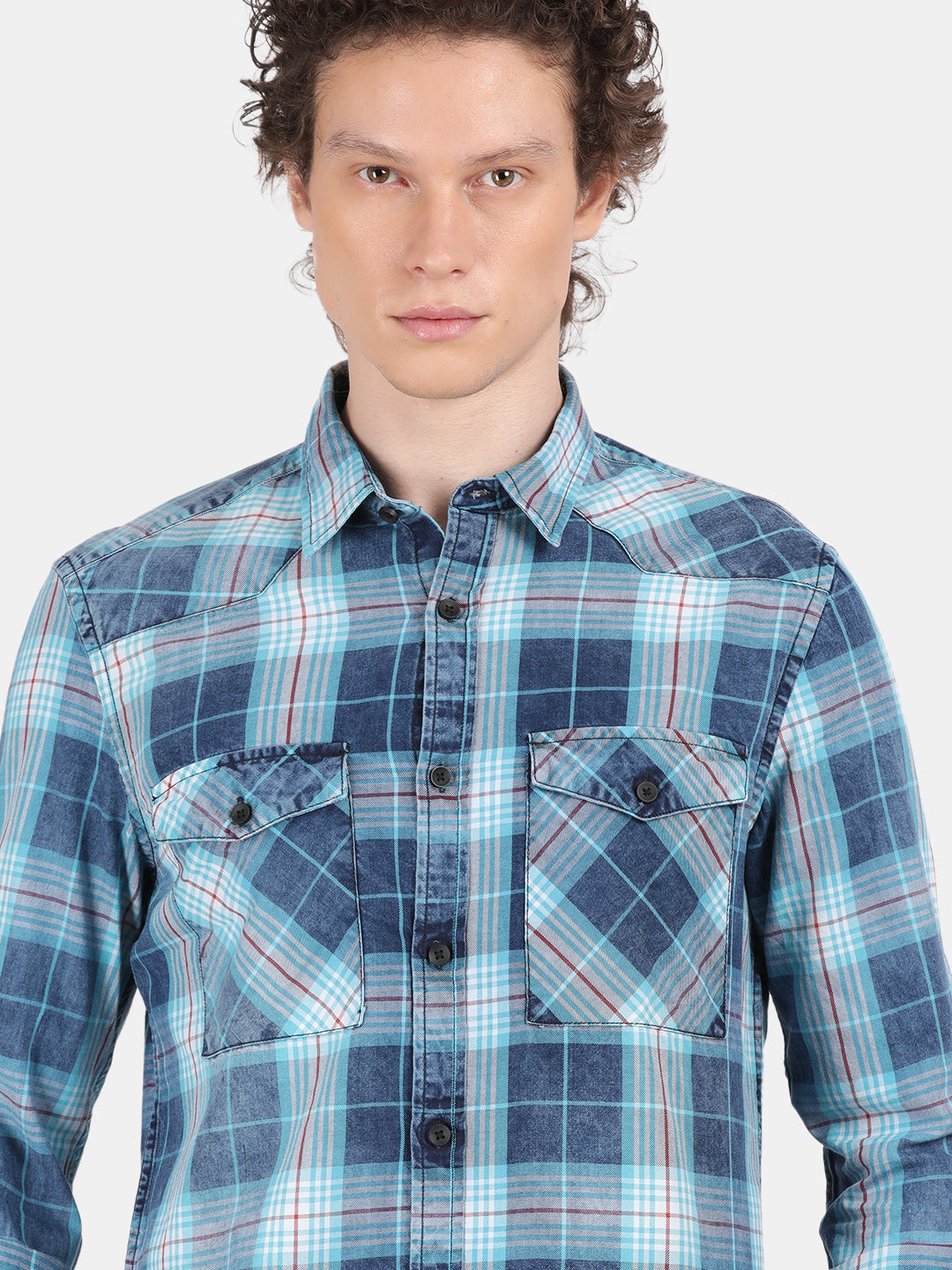 Men Navy Slim Fit Spread Collar Full Sleeve Casual Shirt
