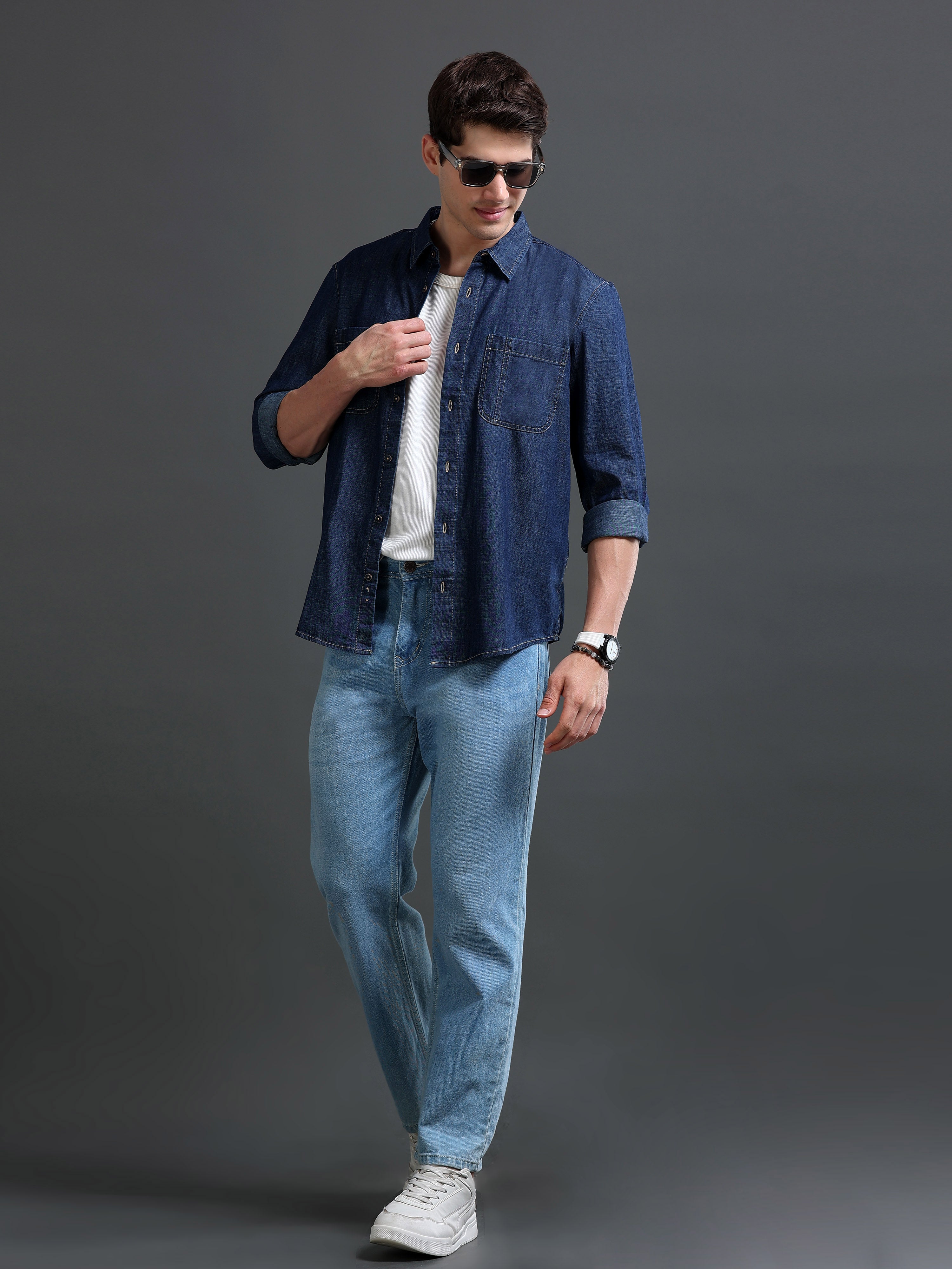 Men Navy Denim Shirt