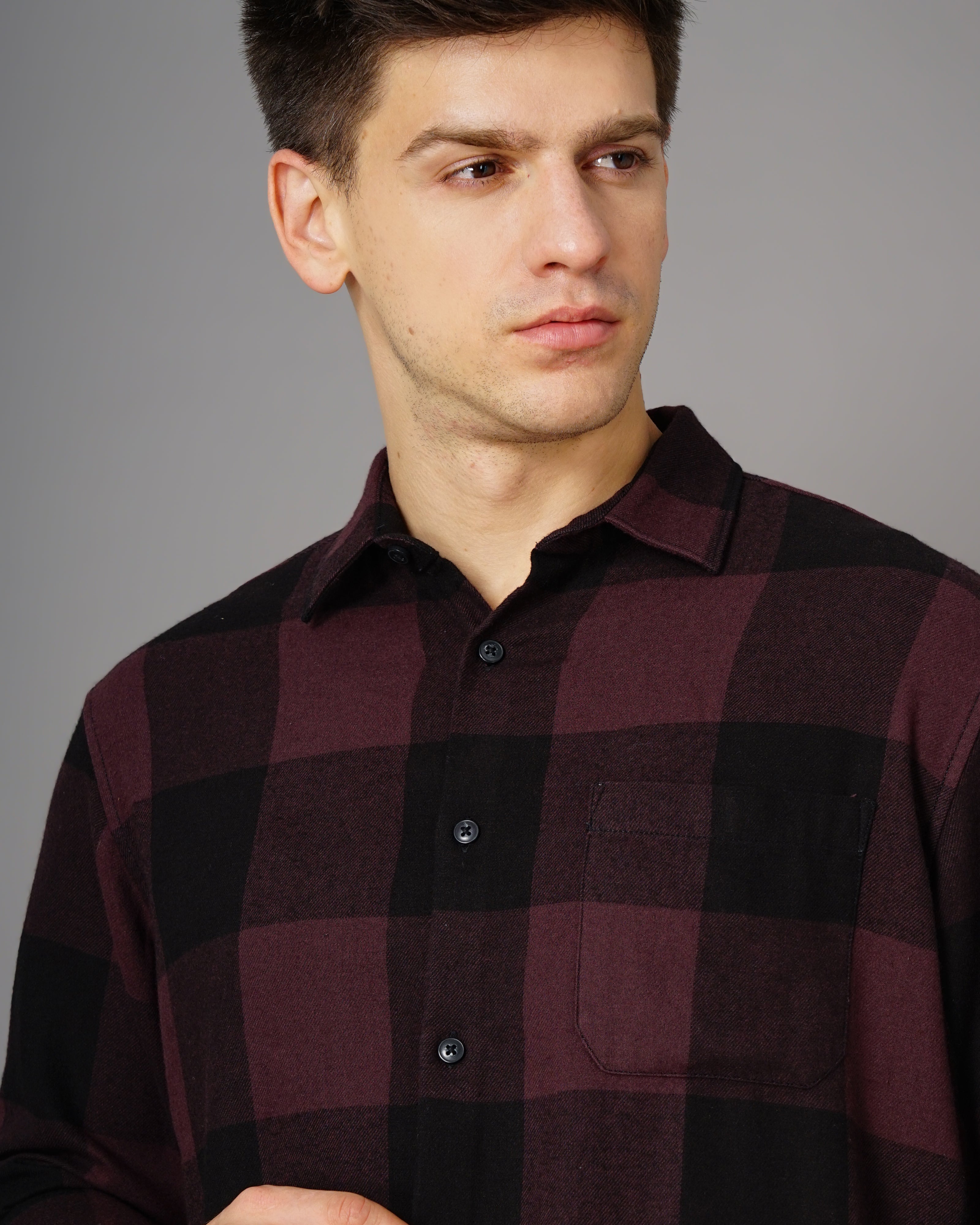 Men Purple Cotton Slim Shirt