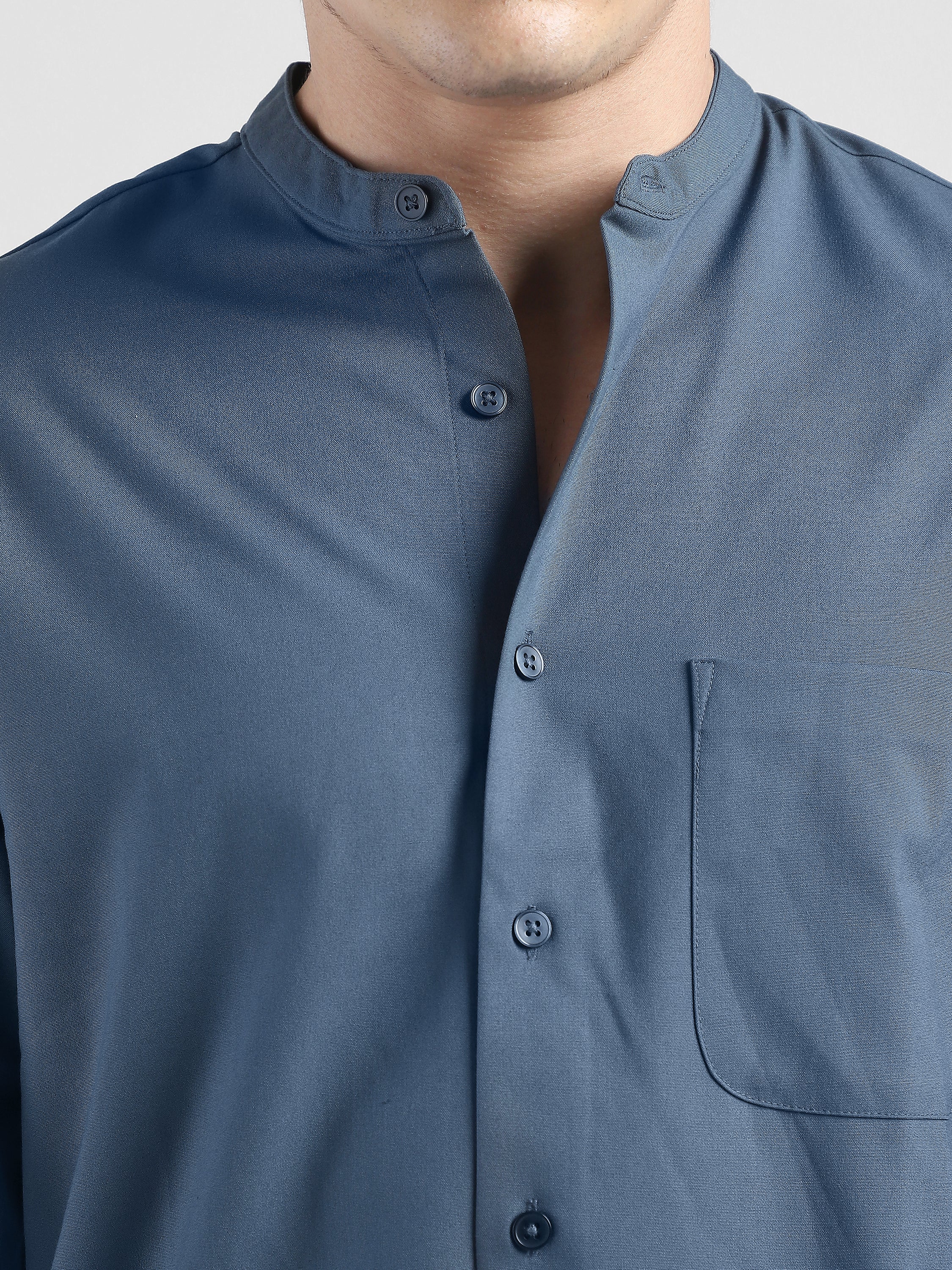 Men Grey Mandarin Collar Regular Fit Shirt