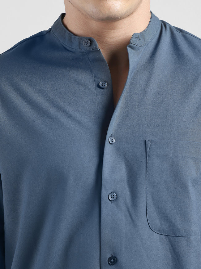 Men Grey Mandarin Collar Regular Fit Shirt