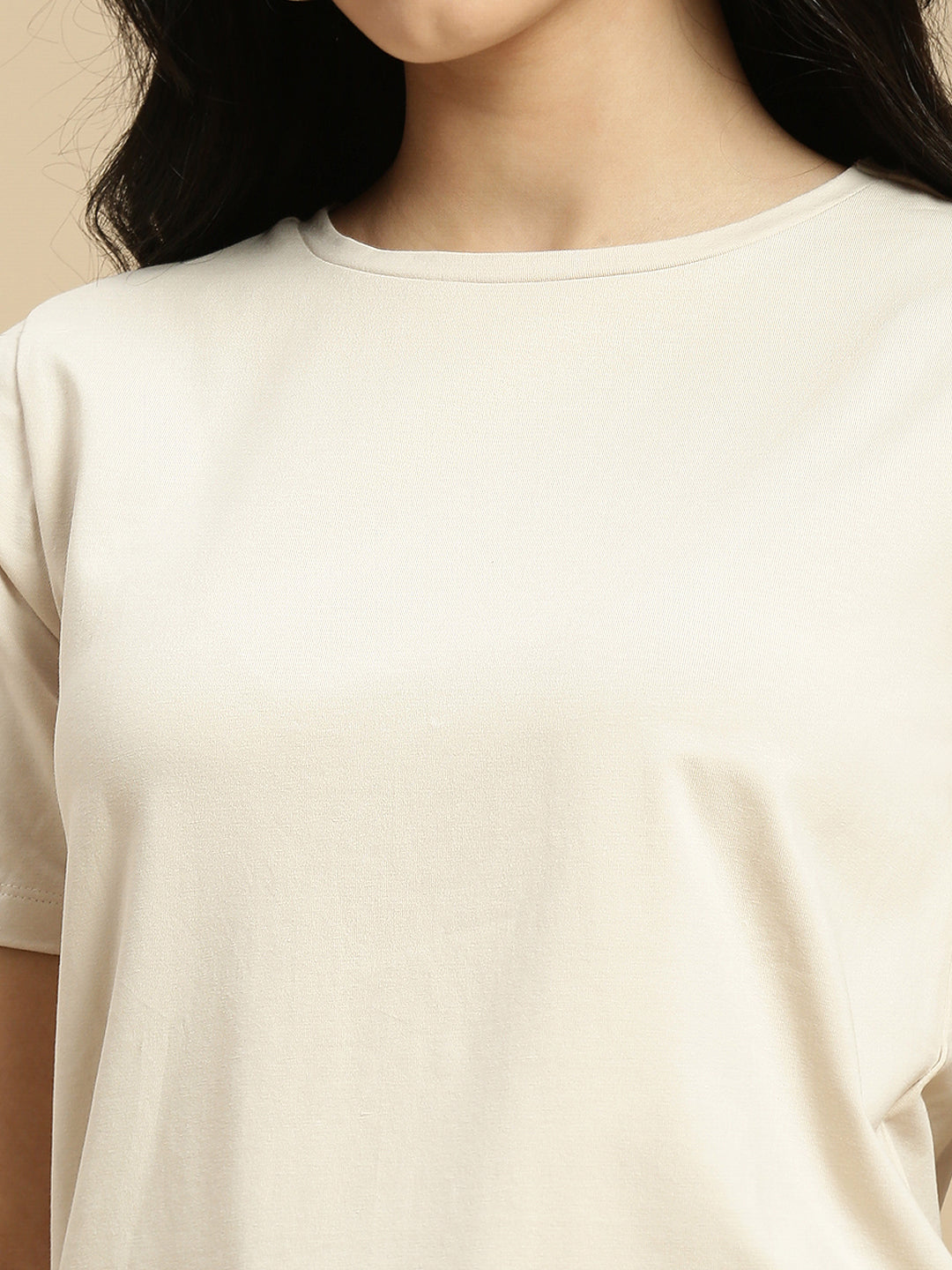 Women Beige Half Sleeve Top