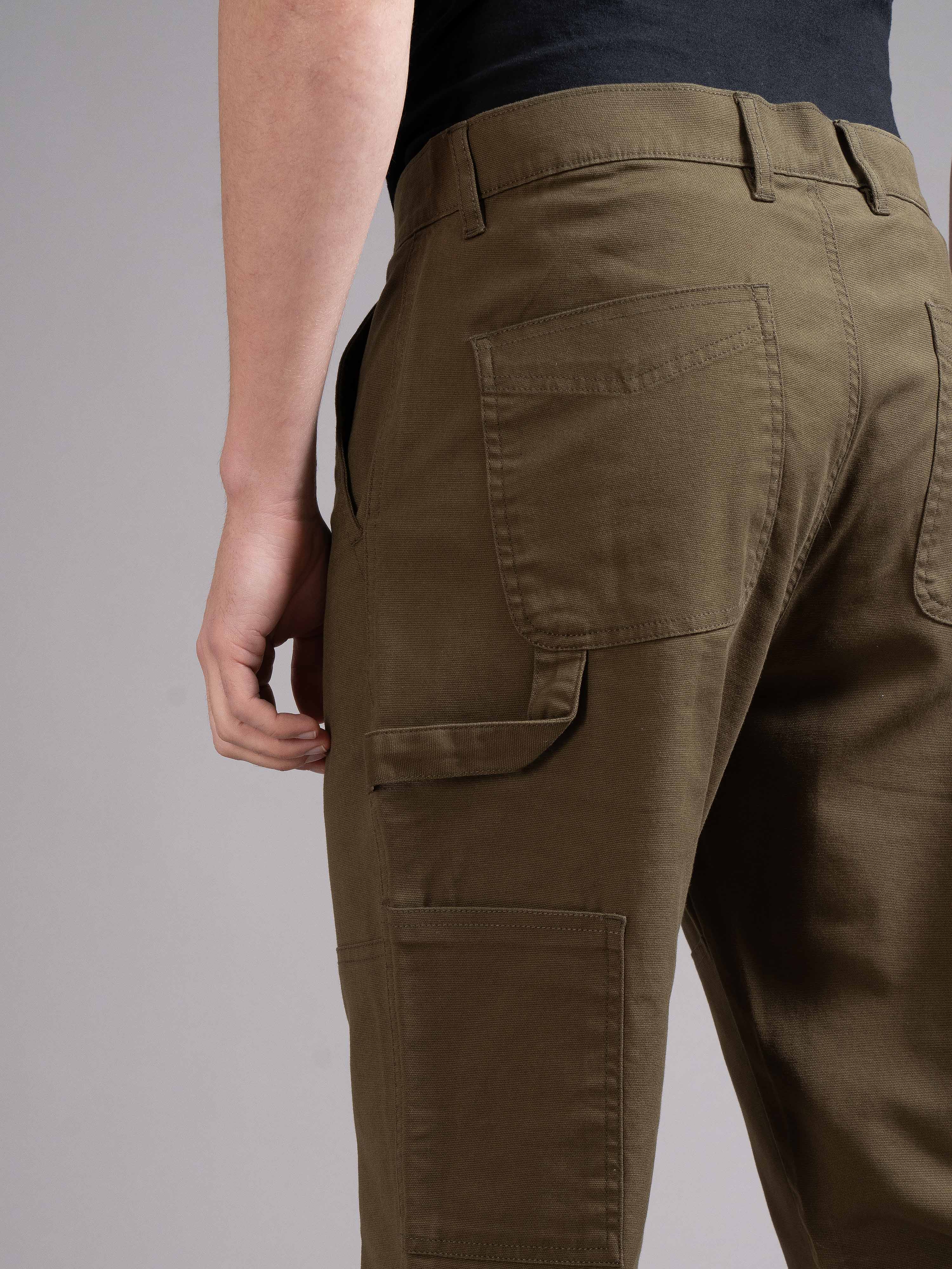 Men Olive Straight Fit Cargo Trouser