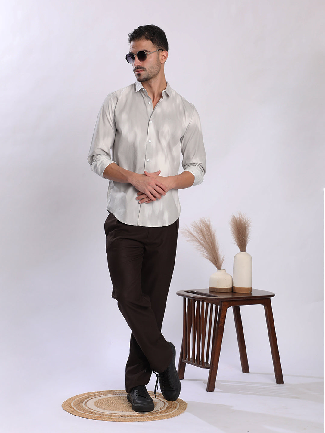 Men Grey Abstract Printed Shirt