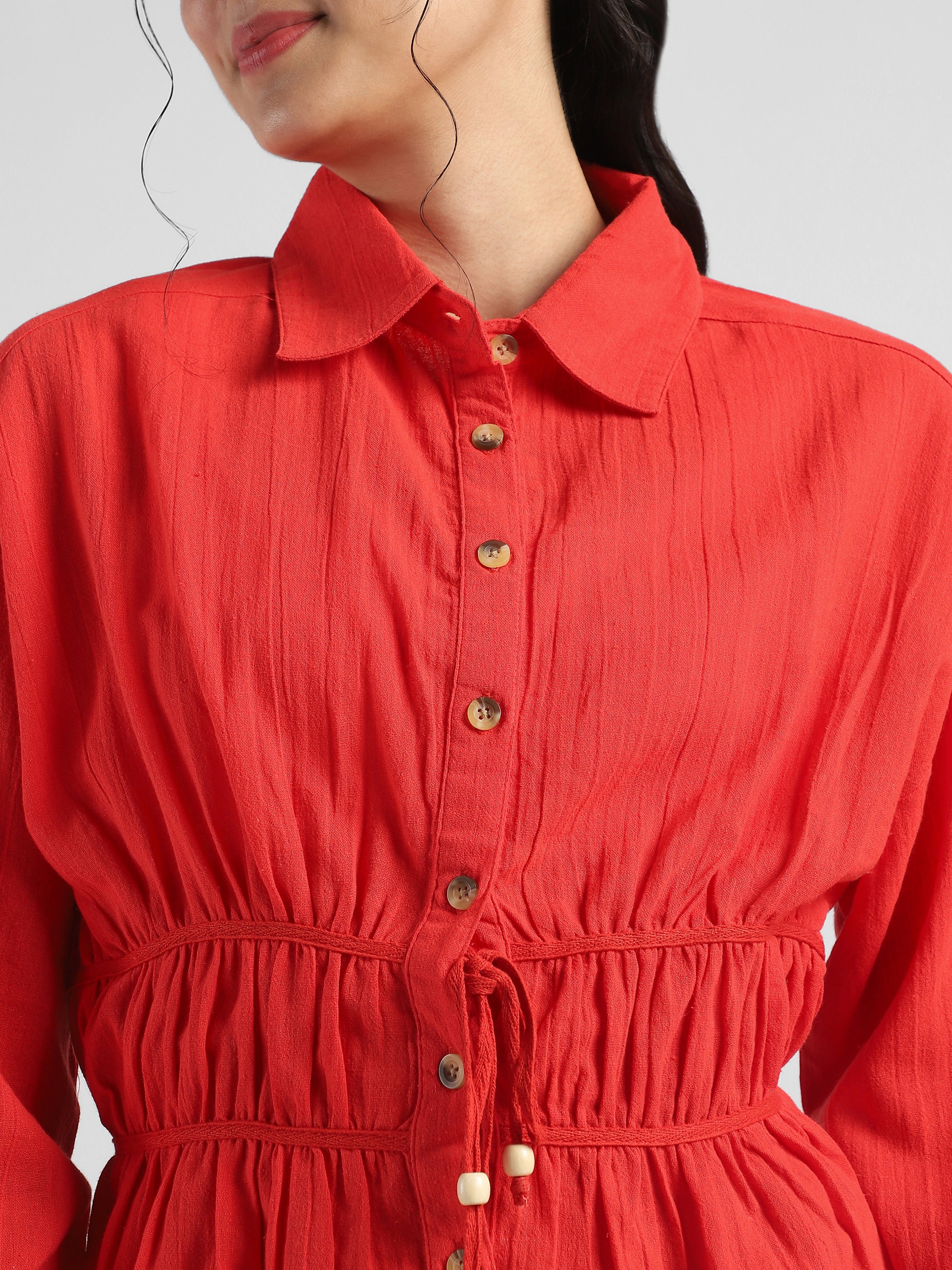 Women  Red Shirt with Stylish Back Cut-Out