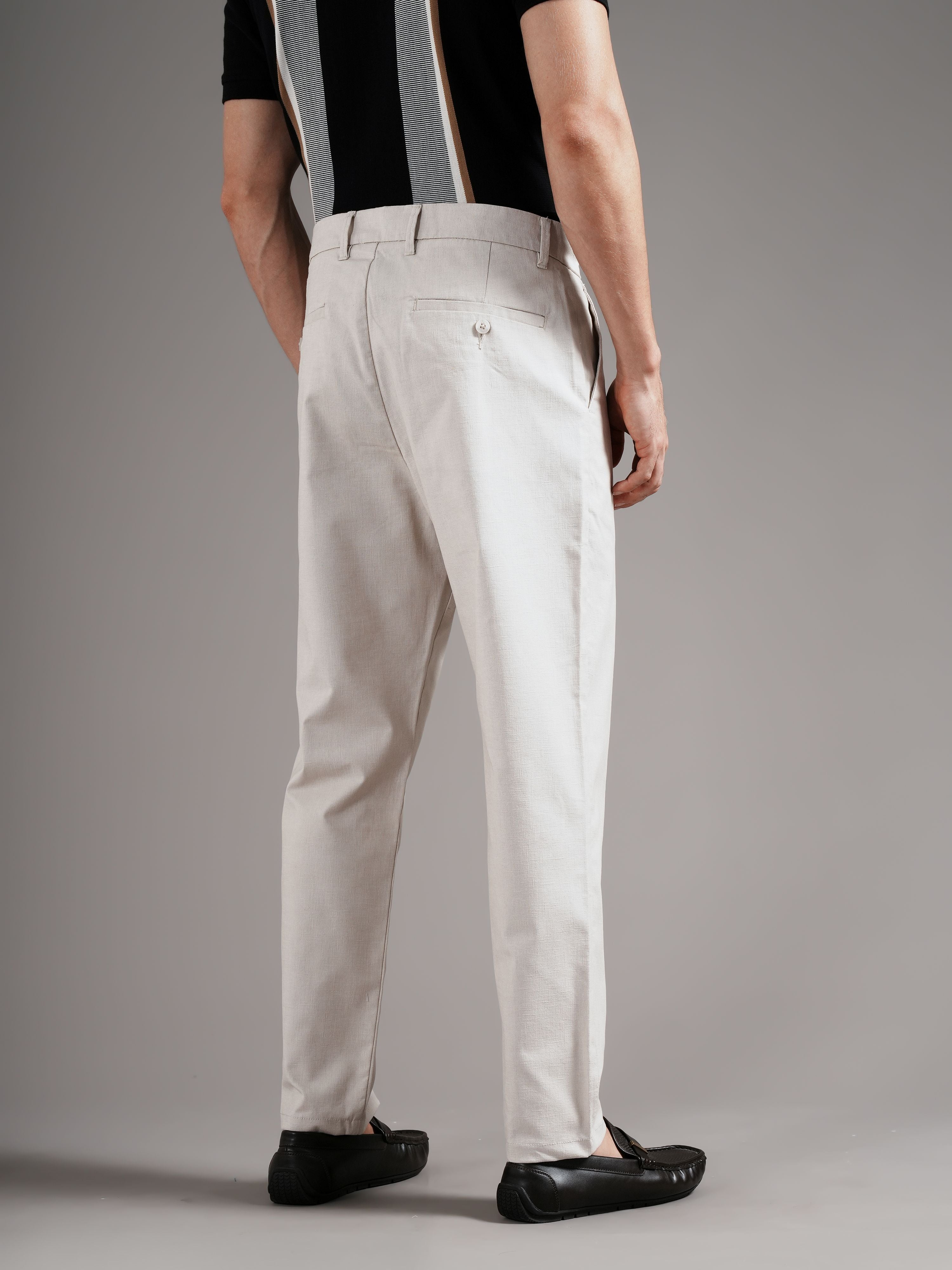 Men Beige Straight Fit Trousers