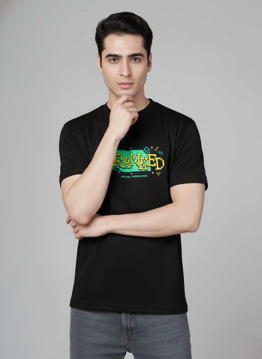 Men Cotton Black Printed Tshirt