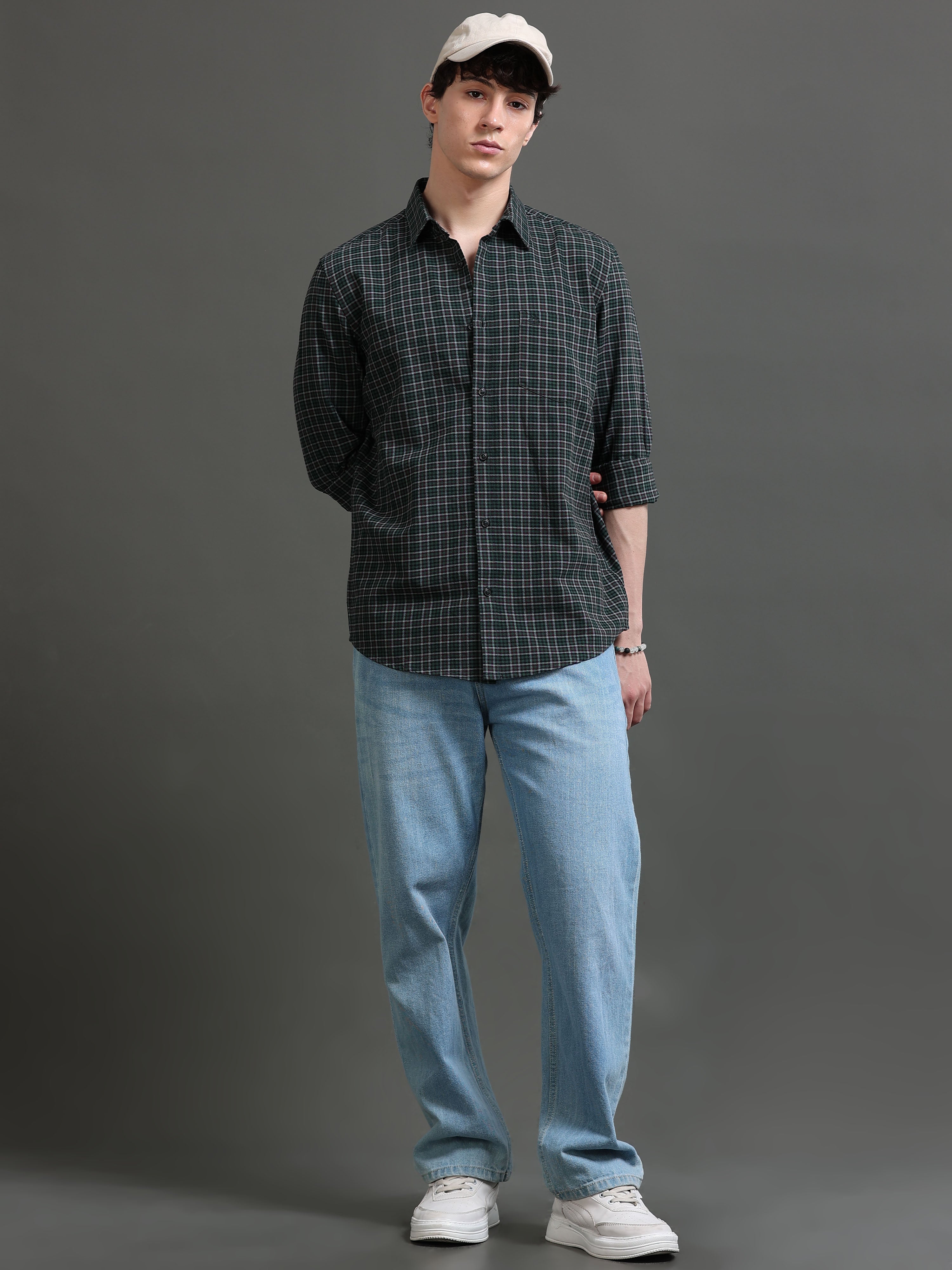Men Green Checked Shirt