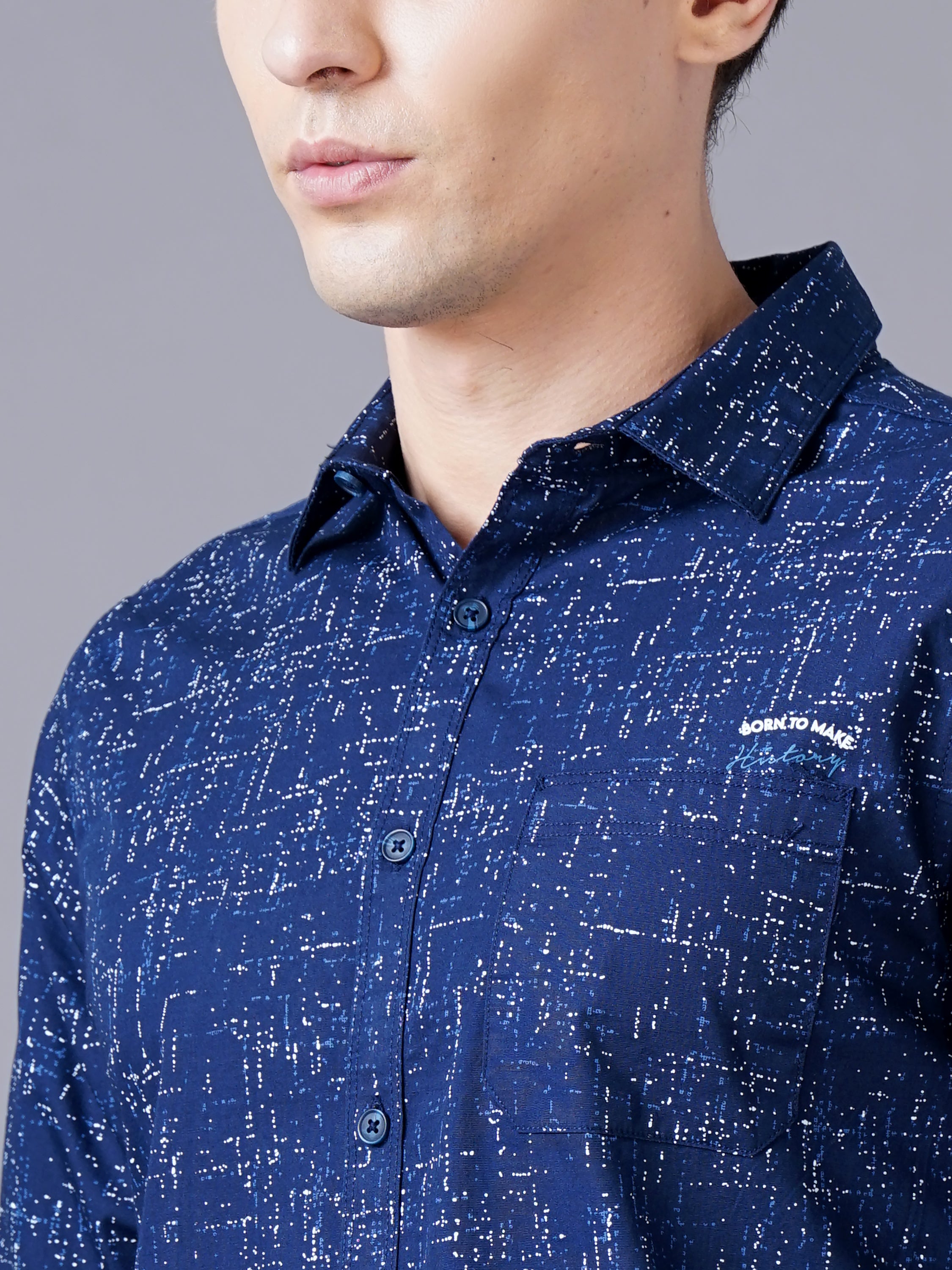 Men Blue Cotton Slim Shirt