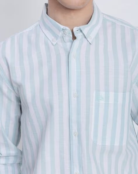 Men Blue Striped Shirt