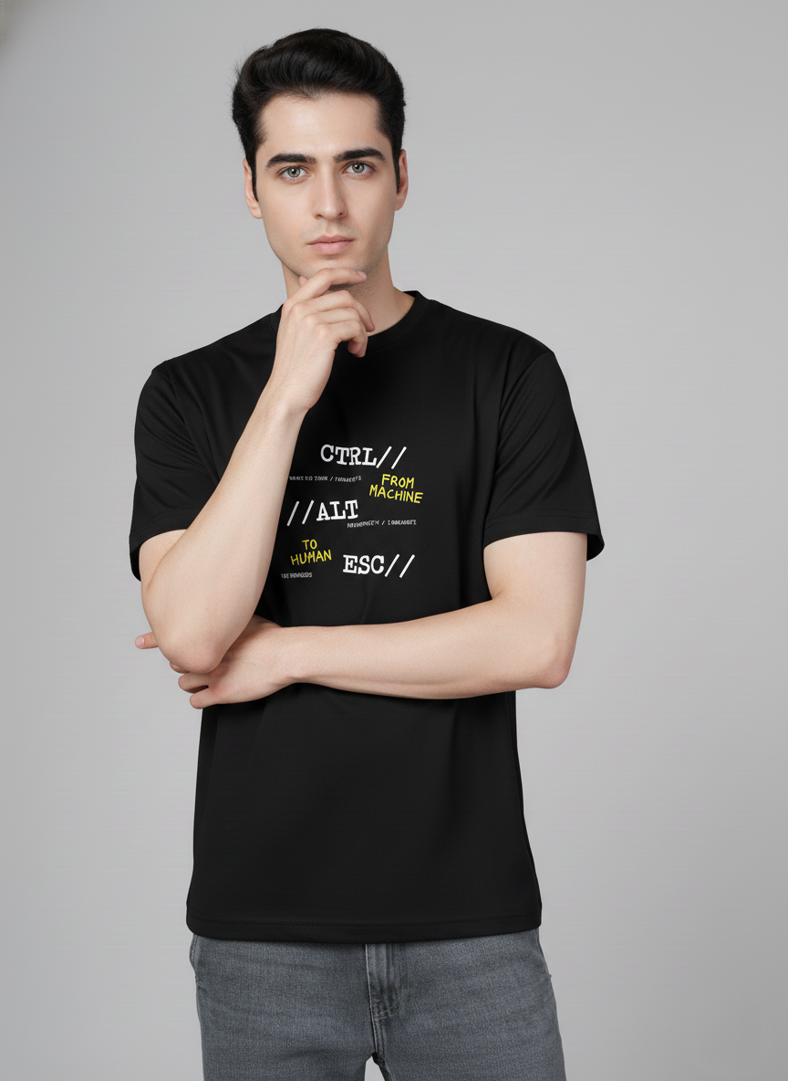 Men Cotton Black Printed Tshirt