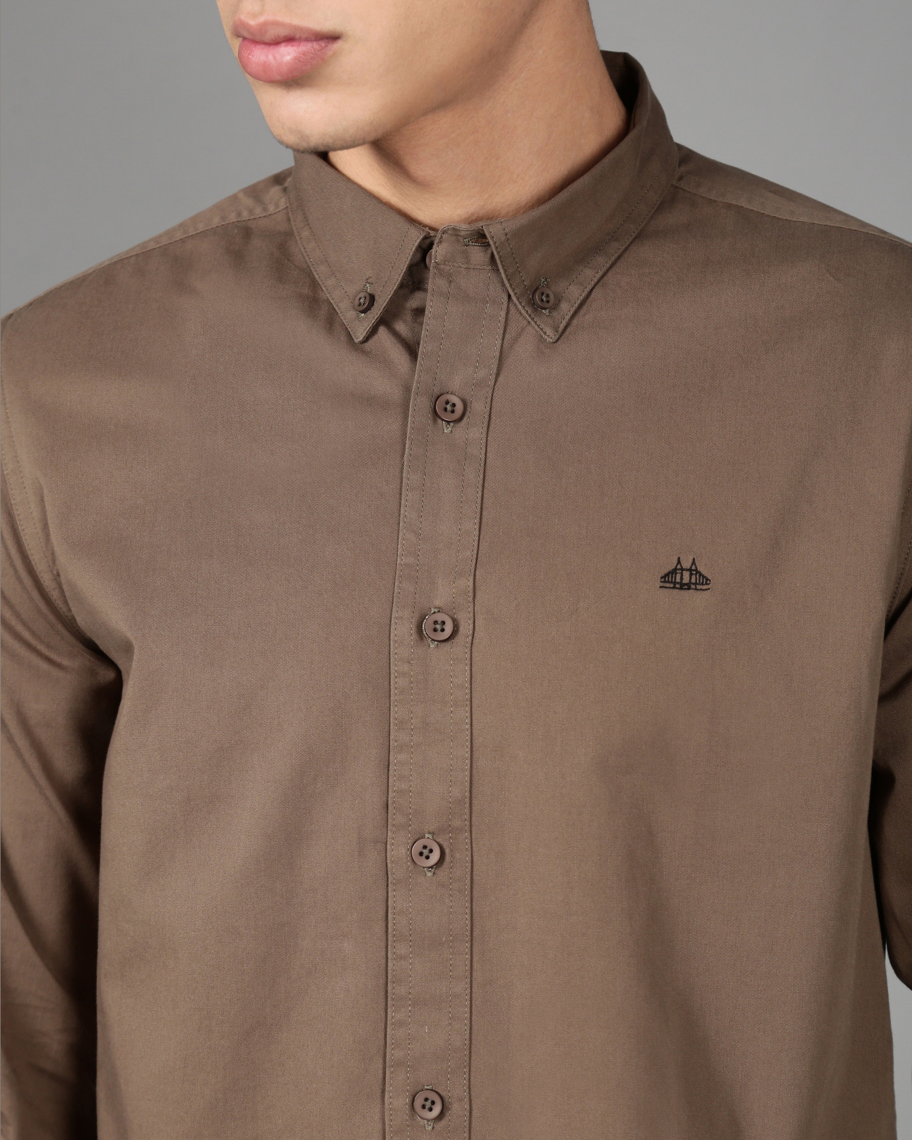 Men Brown Cotton Twill Shirt